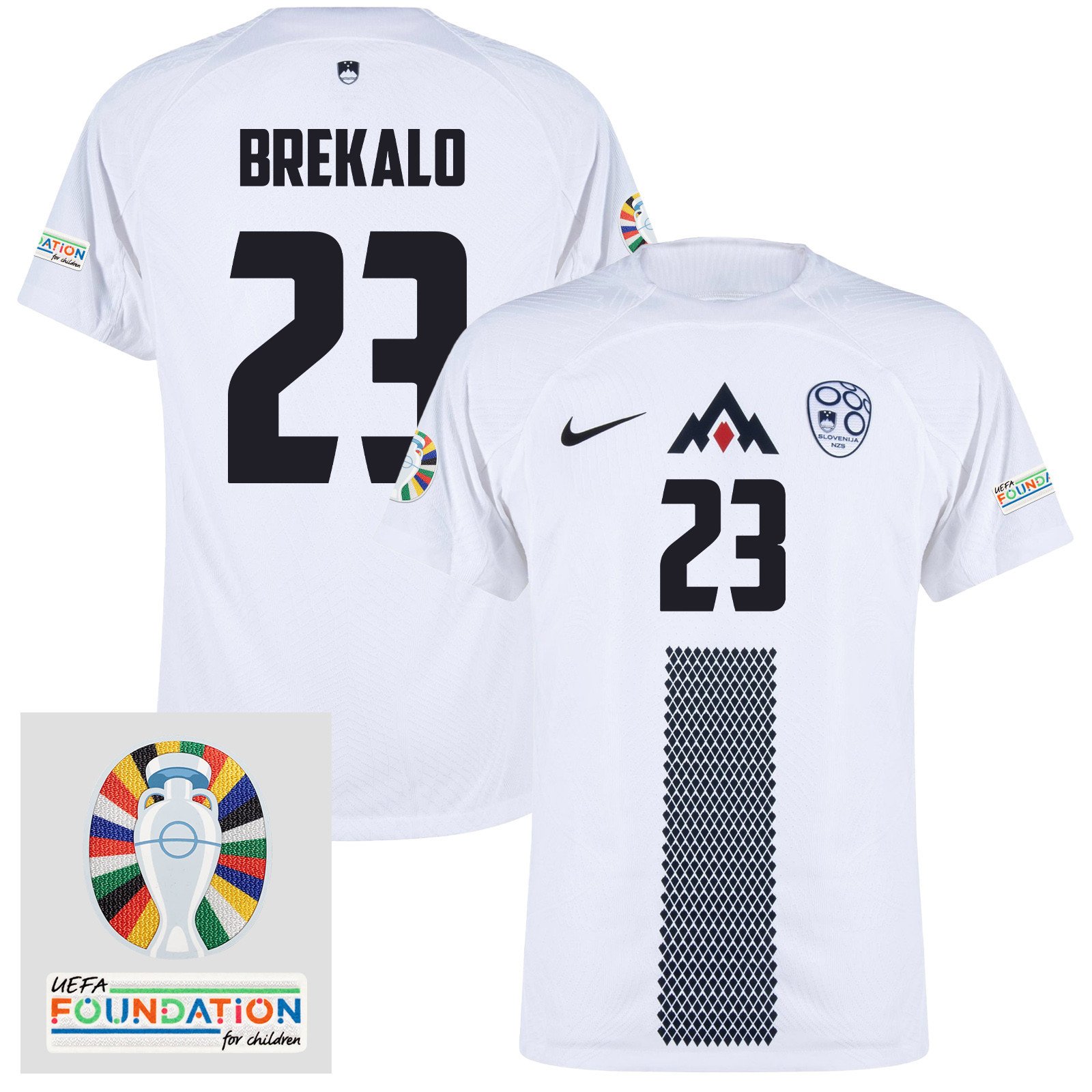David Brekalo 23 Slovenia National Team 2024 Euro & Foundation Patch Home Men Jersey - White
