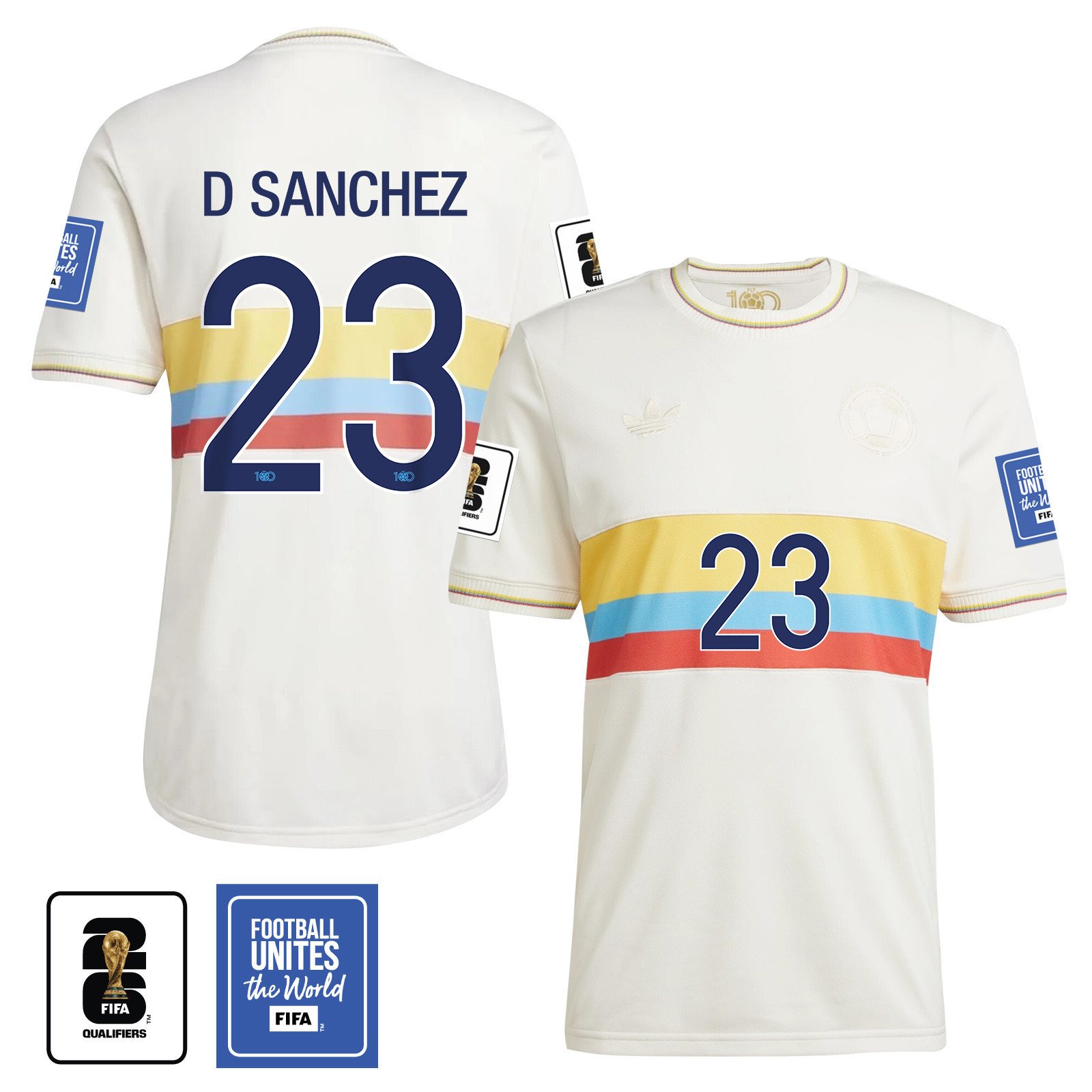 Davinson Sánchez 23 Colombia 2024 100th Anniversary Jersey & 2026 FIFA World Cup Qualifiers Patch - Men, Chalk White
