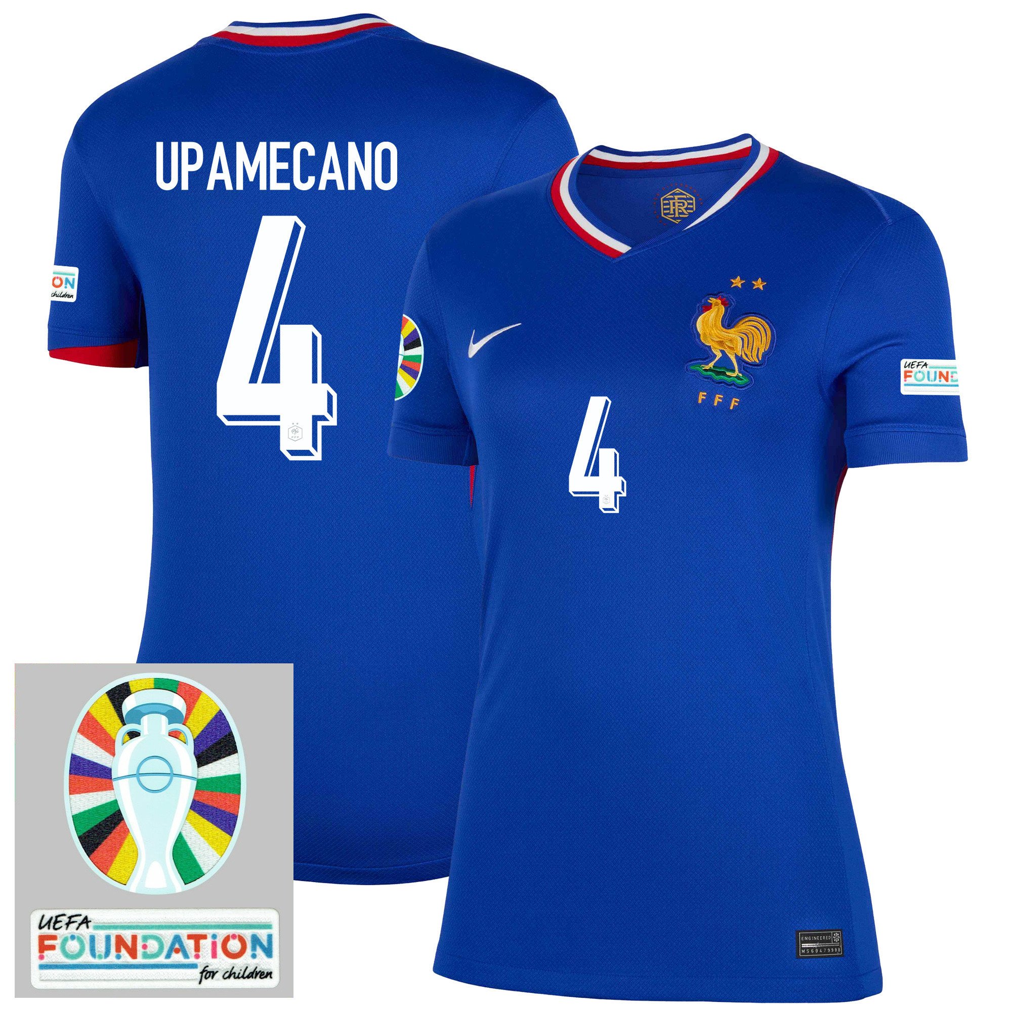 Dayot Upamecano 4 France National Team 2024/25 Women's Home Jersey - Euro UEFA Patch - Blue