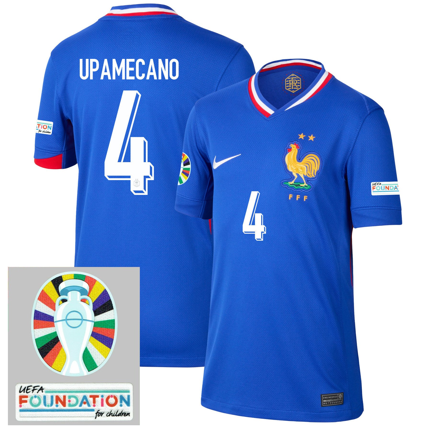 Dayot Upamecano 4 France National Team 2024/25 YOUTH Home Jersey - Euro UEFA Patch - Blue
