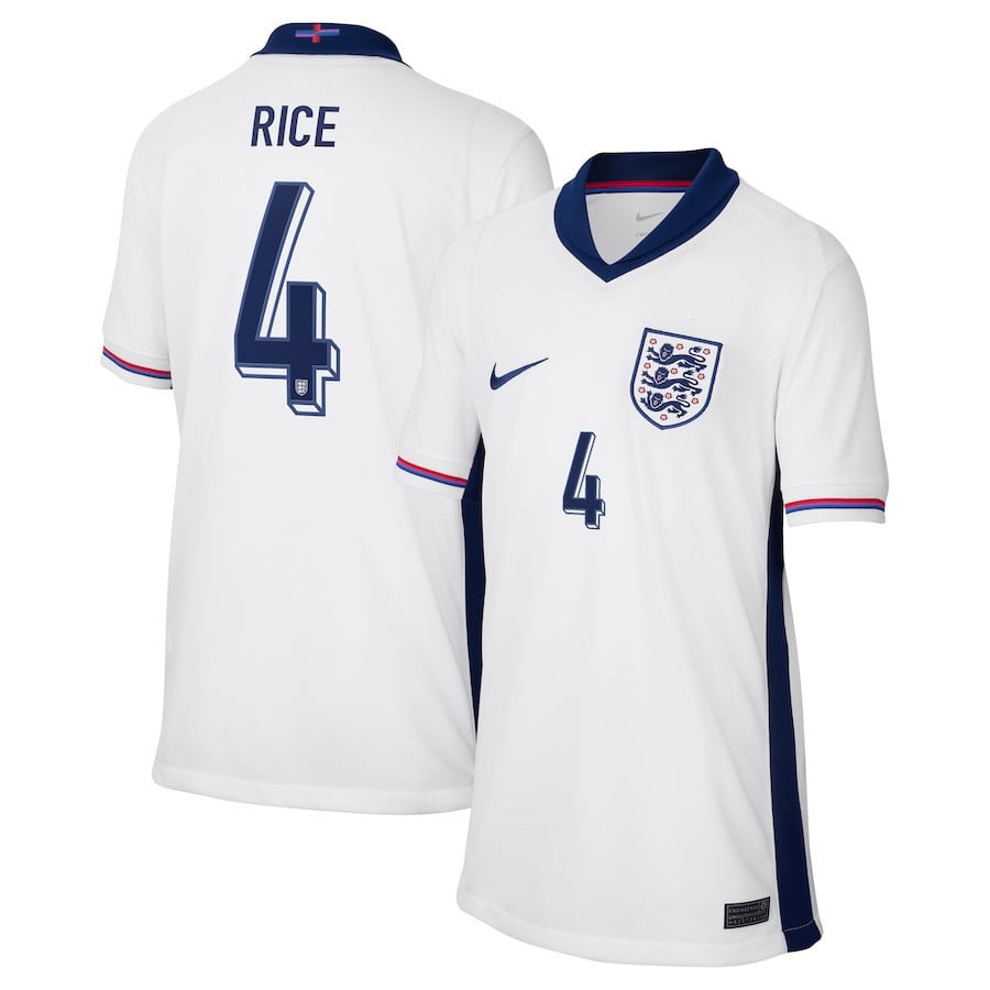 Declan Rice 4 England 2024/25 Home Stadium Football Jersey - YOUTH Jersey