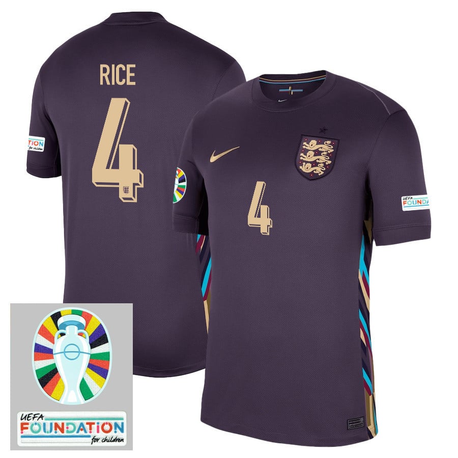 Declan Rice 4 England National Team 2024/25 Away Stadium Jersey - Euro UEFA Patch - Men