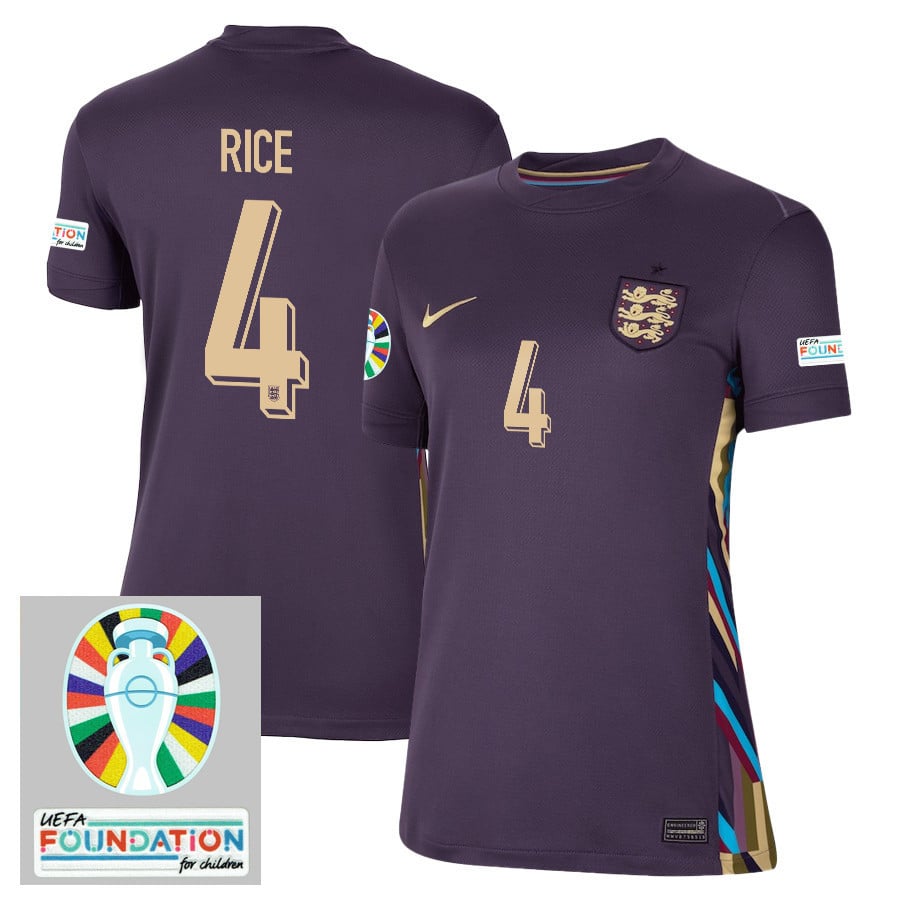 Declan Rice 4 England National Team 2024/25 Women's Away Jersey - Euro UEFA Patch