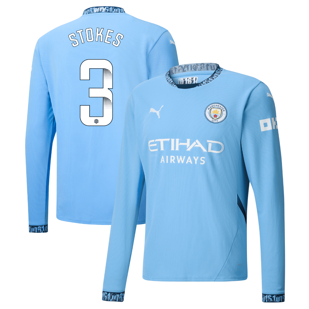 Demi Stokes 3 Manchester City 2024/25 Women's Team Home Long Sleeve Men Jersey - Light Blue