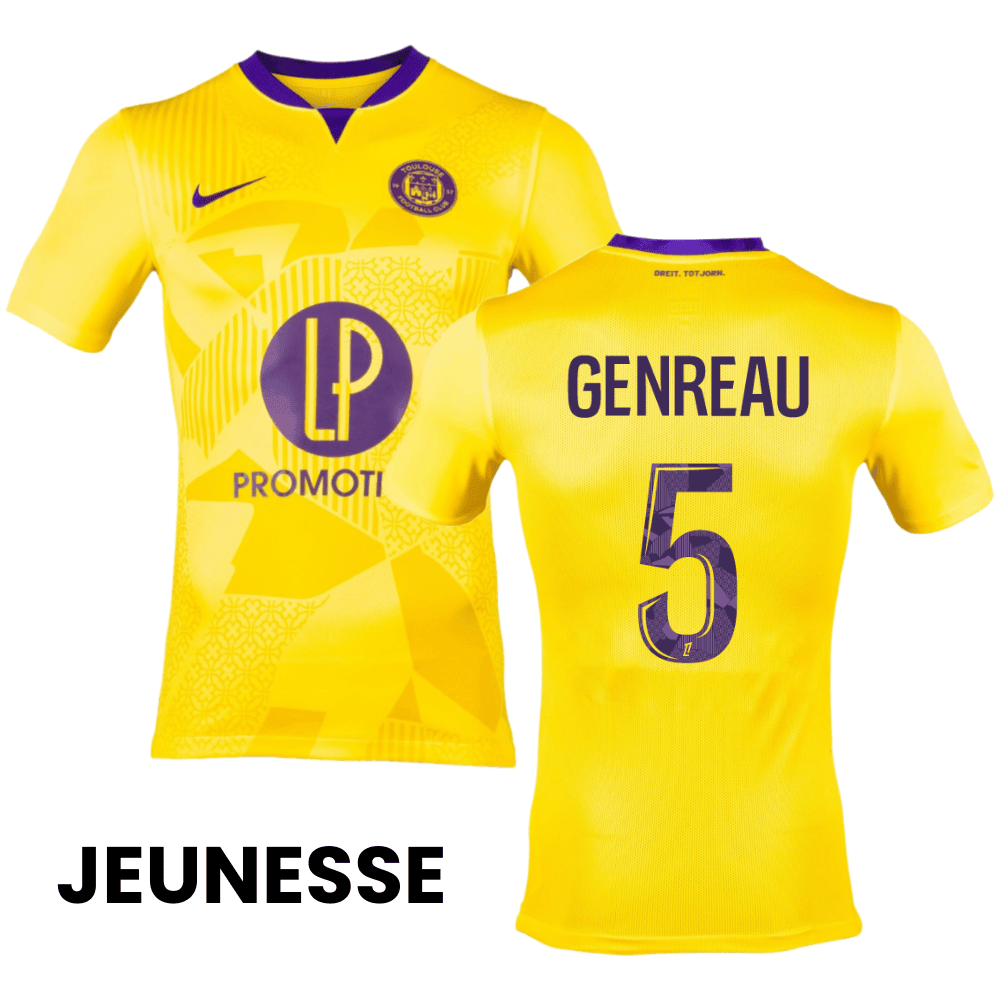 Denis Genreau 5 Toulouse FC 2024/25 Away YOUTH Jersey - Yellow