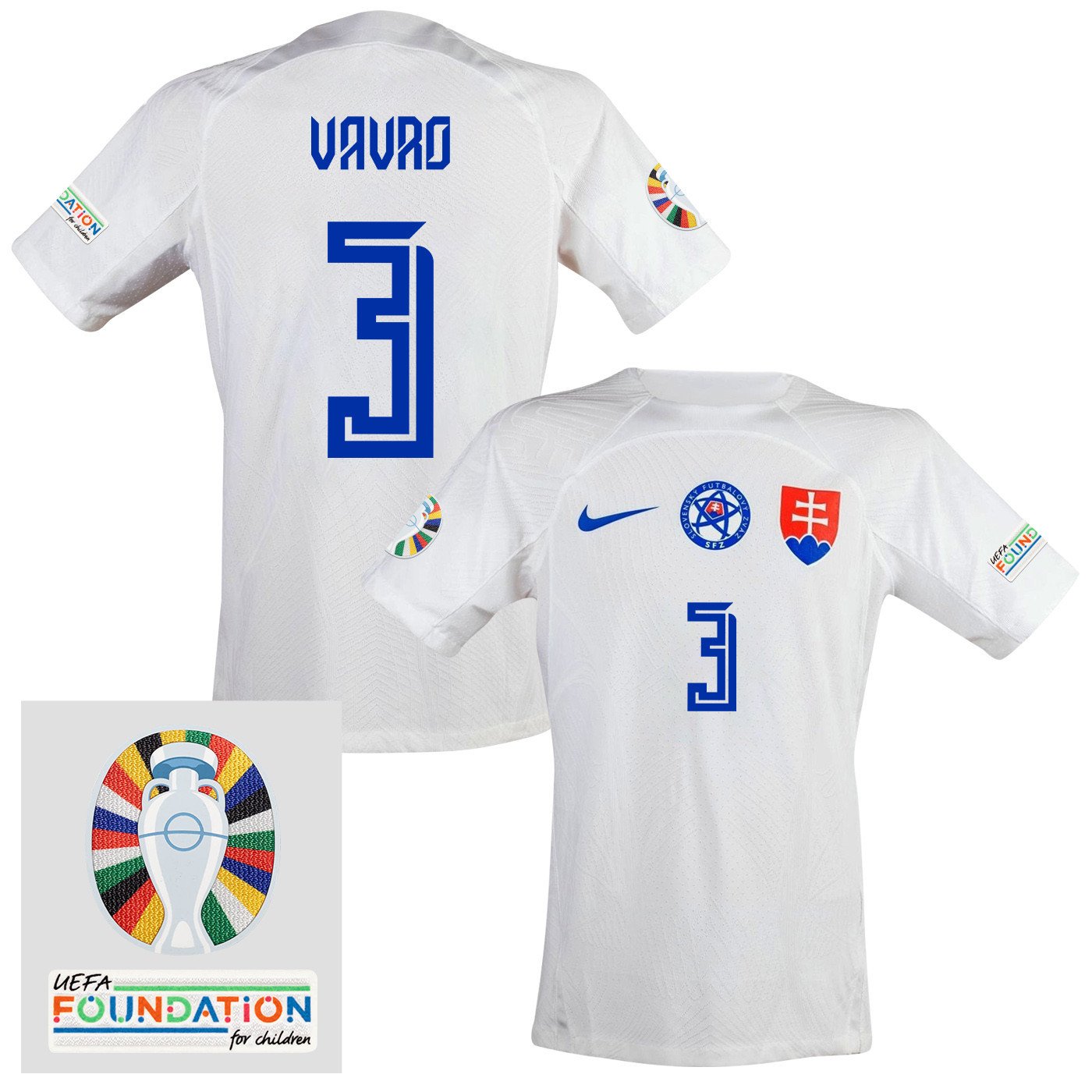Denis Vavro 3 Slovakia National Team 2024 Euro & Foundation Patch Away Men Jersey - White