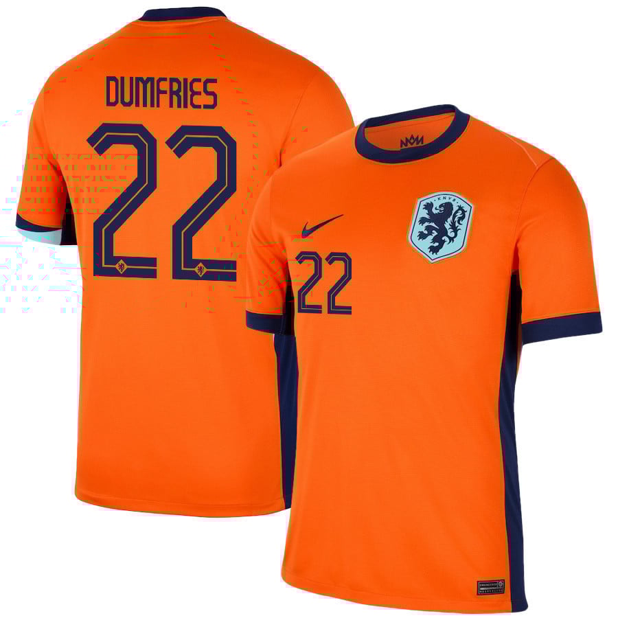 Denzel Dumfries 22 Netherlands National Team 2024/25 Home Men Jersey - Orange