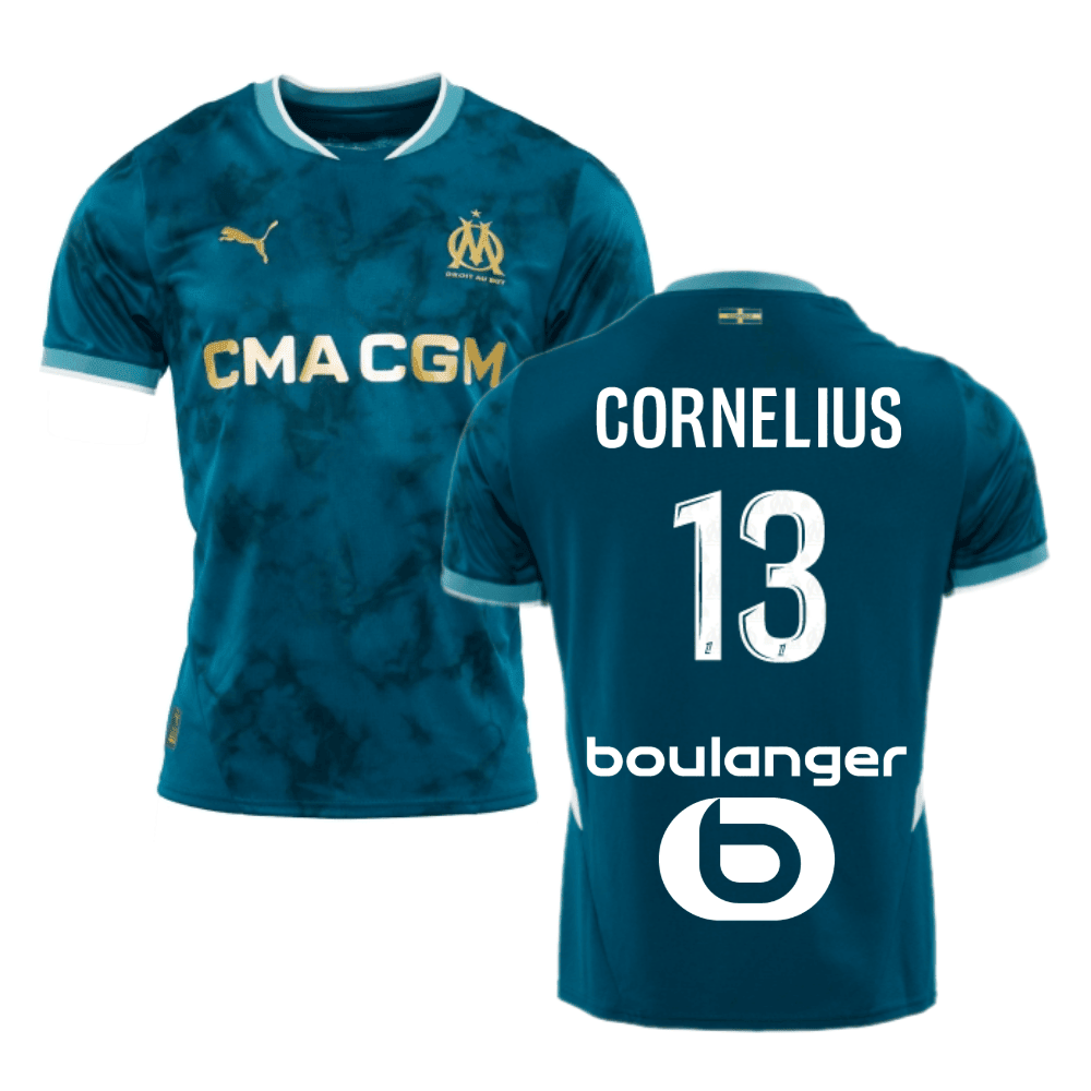 Derek Cornelius 13 Olympique de Marseille 2024/25 Away Men Jersey - Turquoise Blue