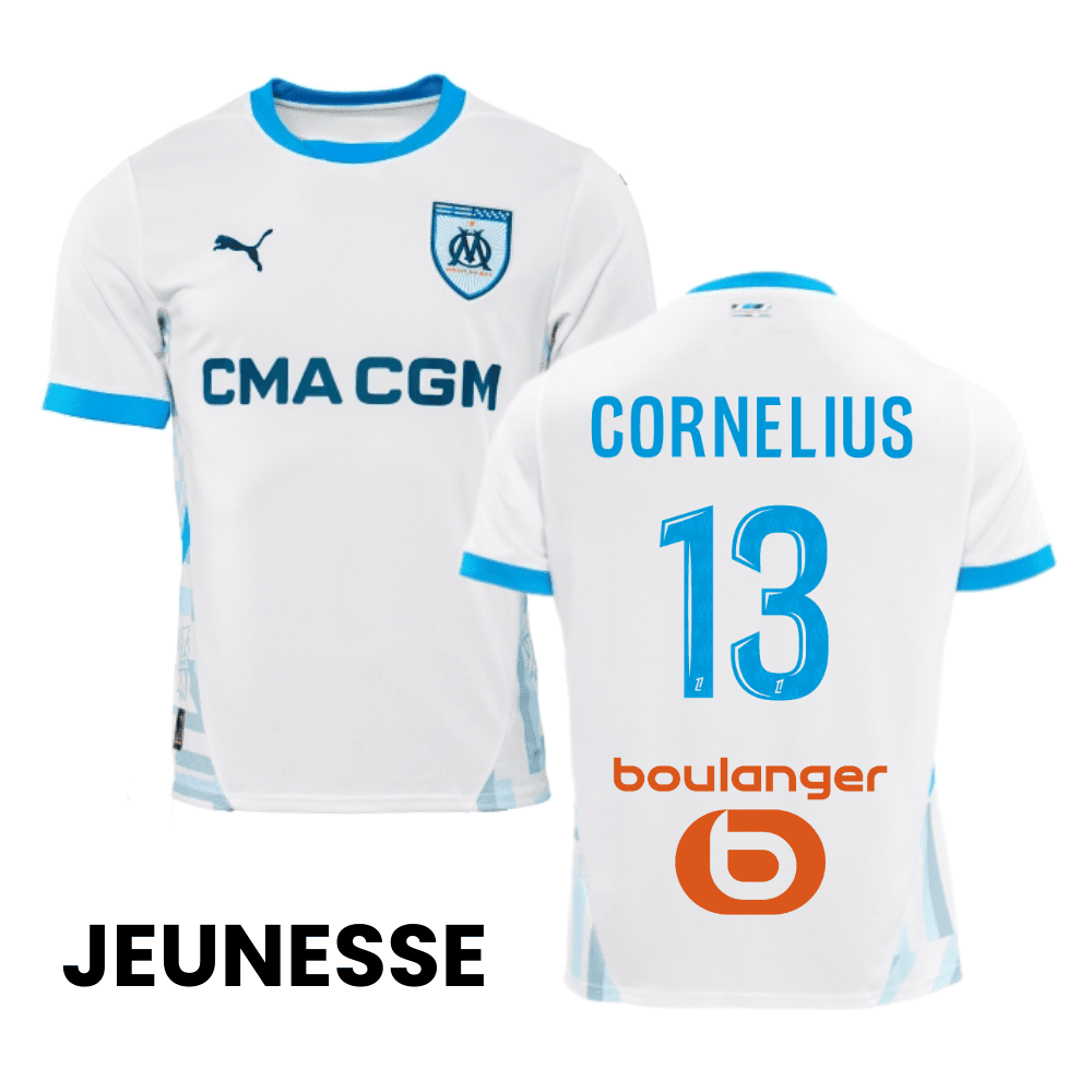 Derek Cornelius 13 Olympique de Marseille 2024/25 Home YOUTH Jersey - White