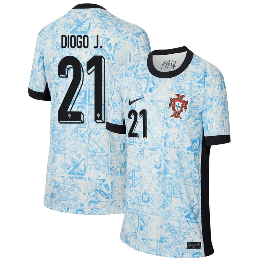 Diogo Jota 21 Portugal National Team 2024/25 Away YOUTH Jersey - Cream/Blue