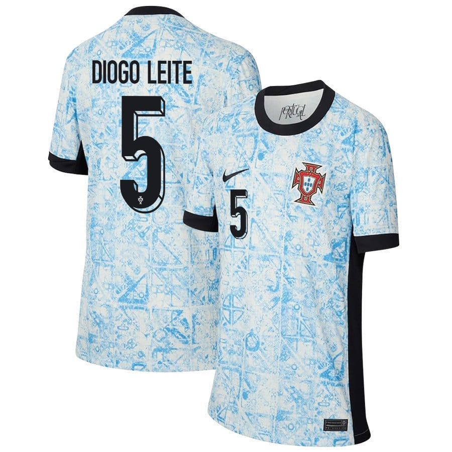 Diogo Leite 5 Portugal National Team 2024/25 Away YOUTH Jersey - Cream/Blue