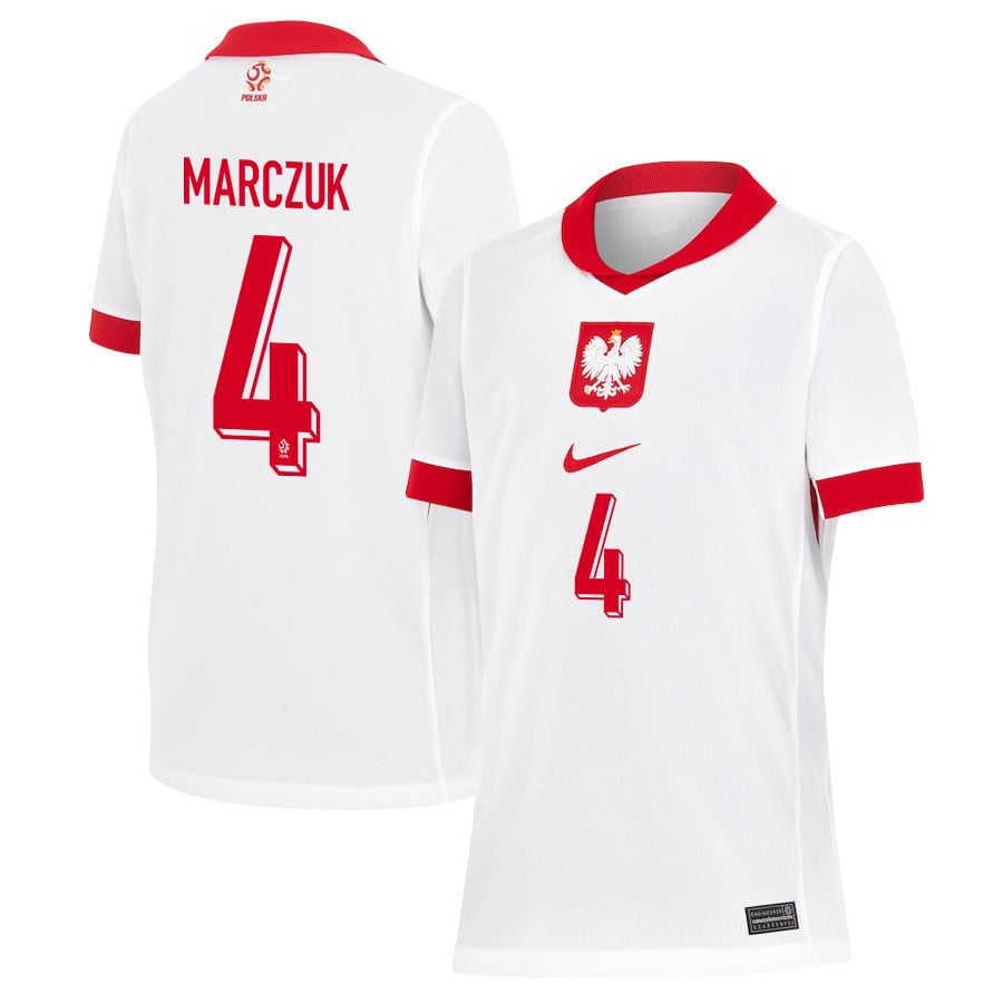 Dominik Marczuk 4 Poland National Team 2024/25 Home YOUTH Jersey - White