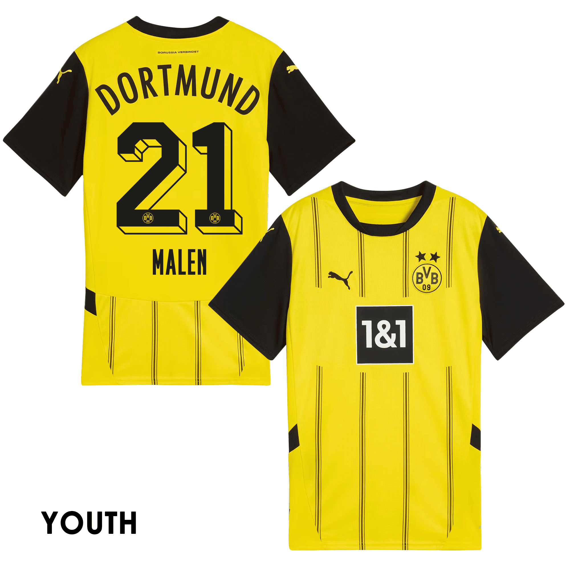 Donyell Malen 21 Borussia Dortmund 2024/25 YOUTH Home Jersey - Yellow