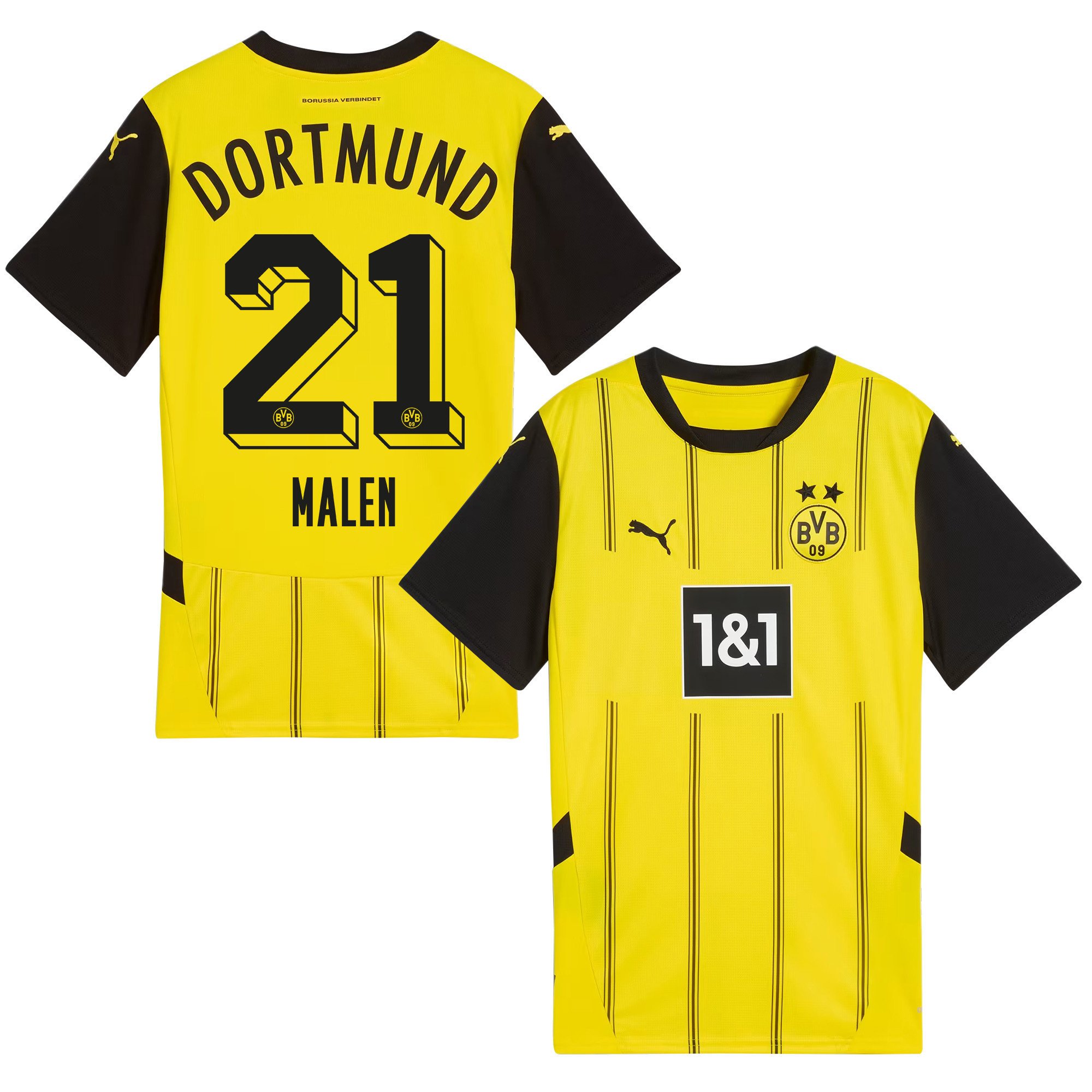 Donyell Malen 21 Signed Borussia Dortmund 2024/25 Home Jersey Autographed - Men, Yellow