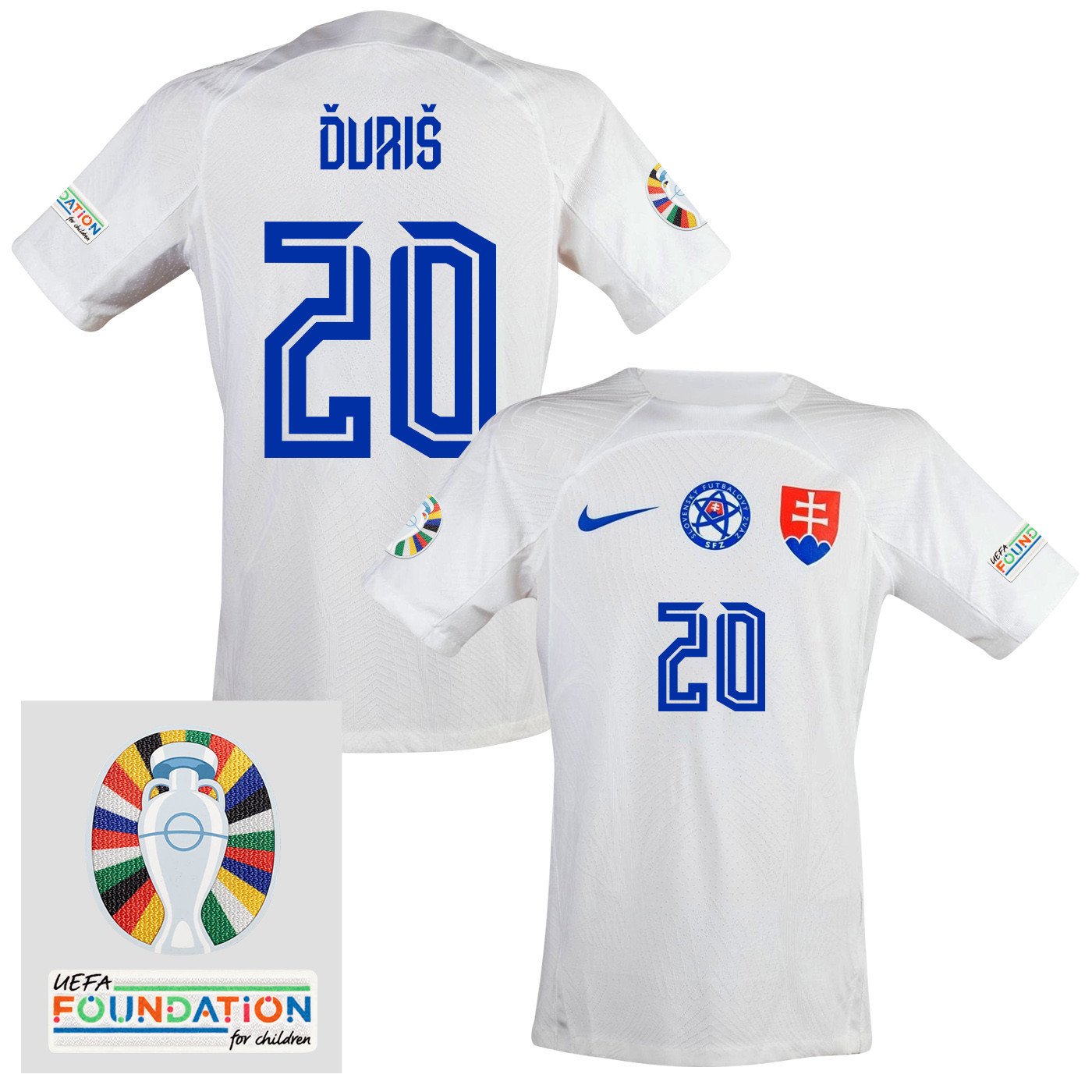 Dávid Ďuriš 20 Slovakia National Team 2024 Euro & Foundation Patch Away Men Jersey - White