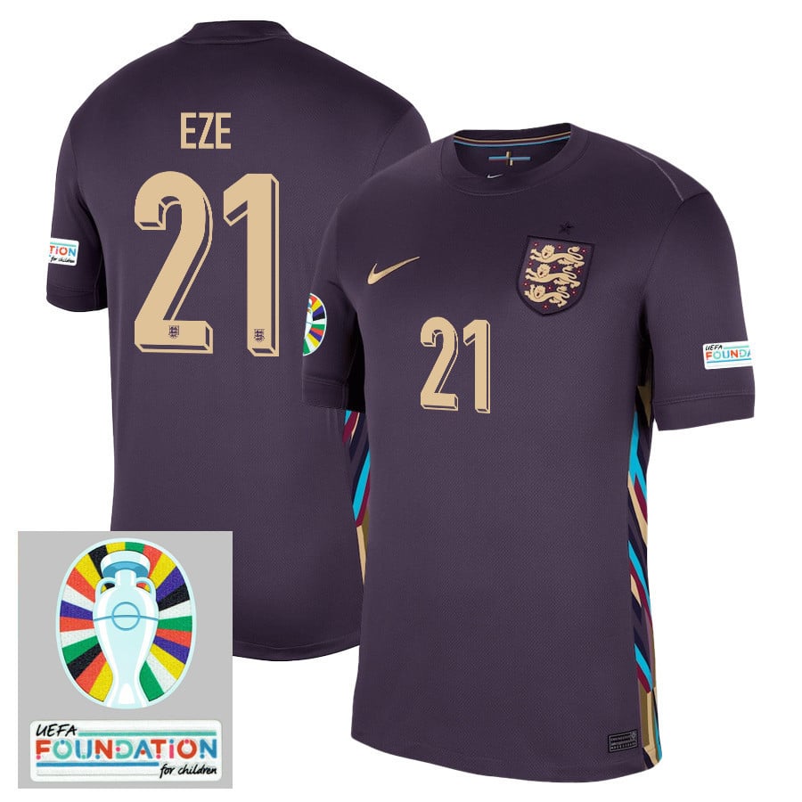 Eberechi Eze 21 England National Team 2024/25 Away Stadium Jersey - Euro UEFA Patch - Men