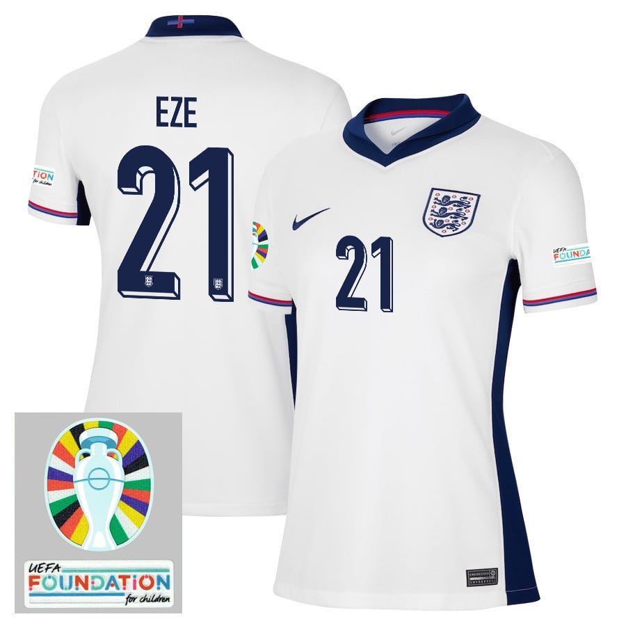 Eberechi Eze 21 England National Team 2024/25 Women's Home Jersey - Euro UEFA Patch - White