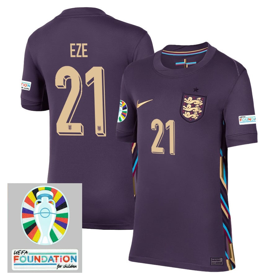 Eberechi Eze 21 England National Team 2024/25 YOUTH Away Stadium Jersey - Euro UEFA Patch