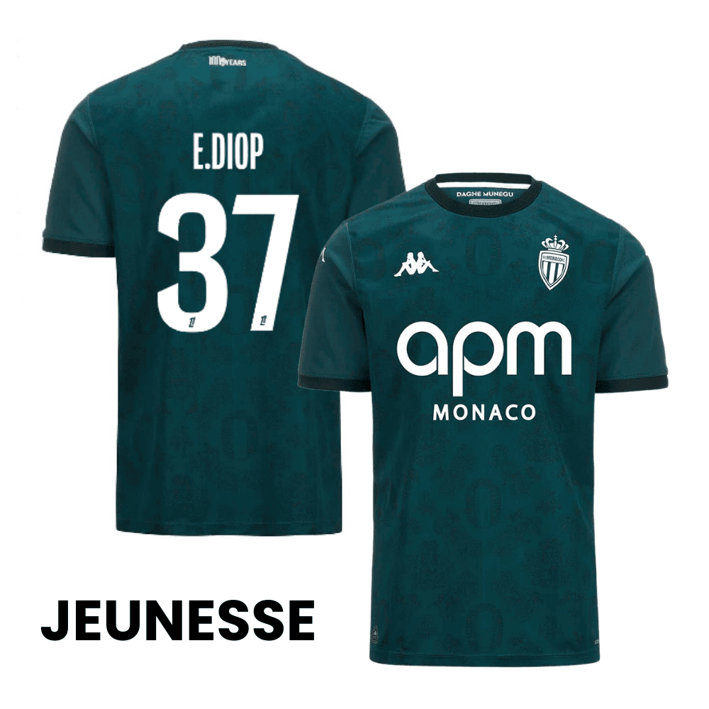 Edan Diop 37 AS Monaco 2024/25 Away YOUTH Jersey - Green