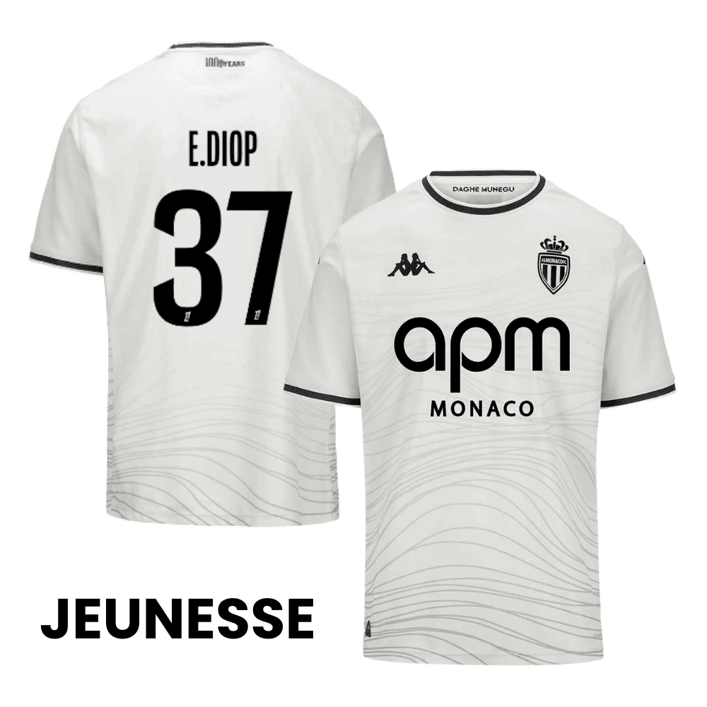 Edan Diop 37 AS Monaco 2024/25 Third YOUTH Jersey - White