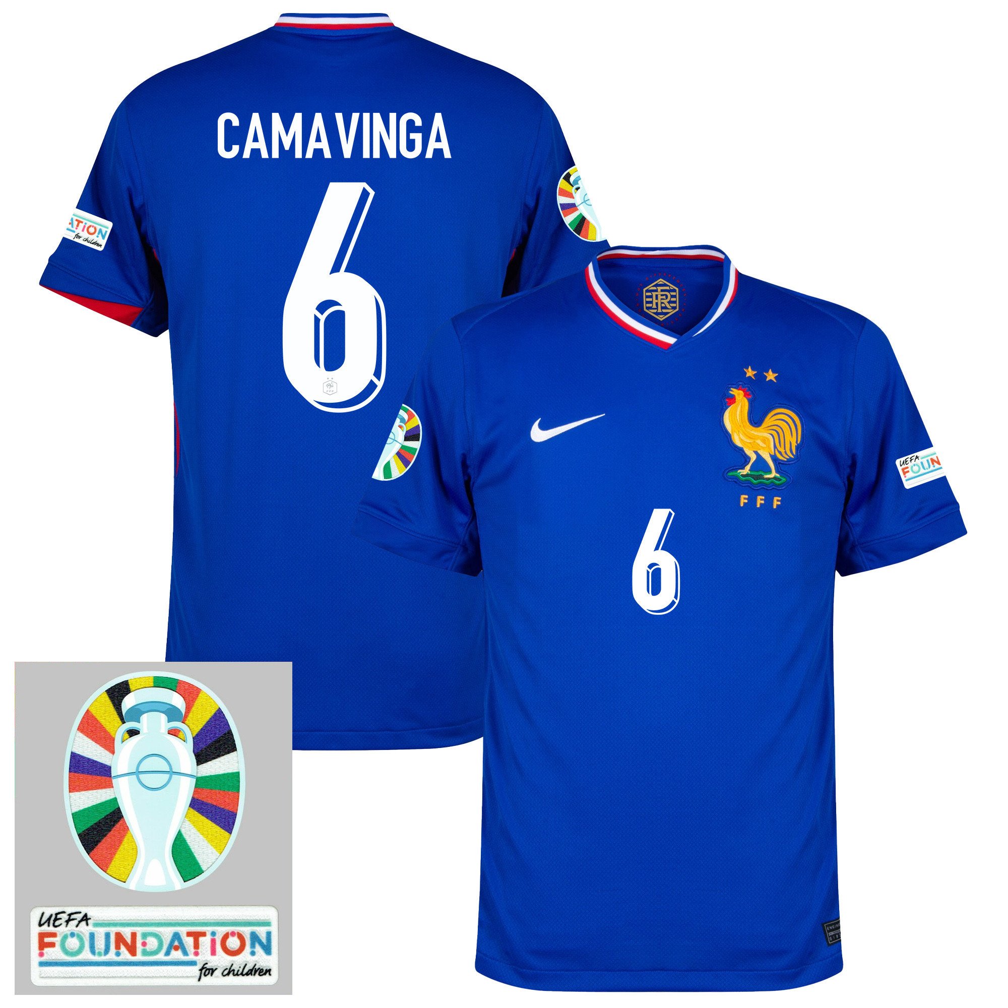 Eduardo Camavinga 6 France National Team 2024/25 Home Jersey - Euro UEFA Patch - Men, Blue