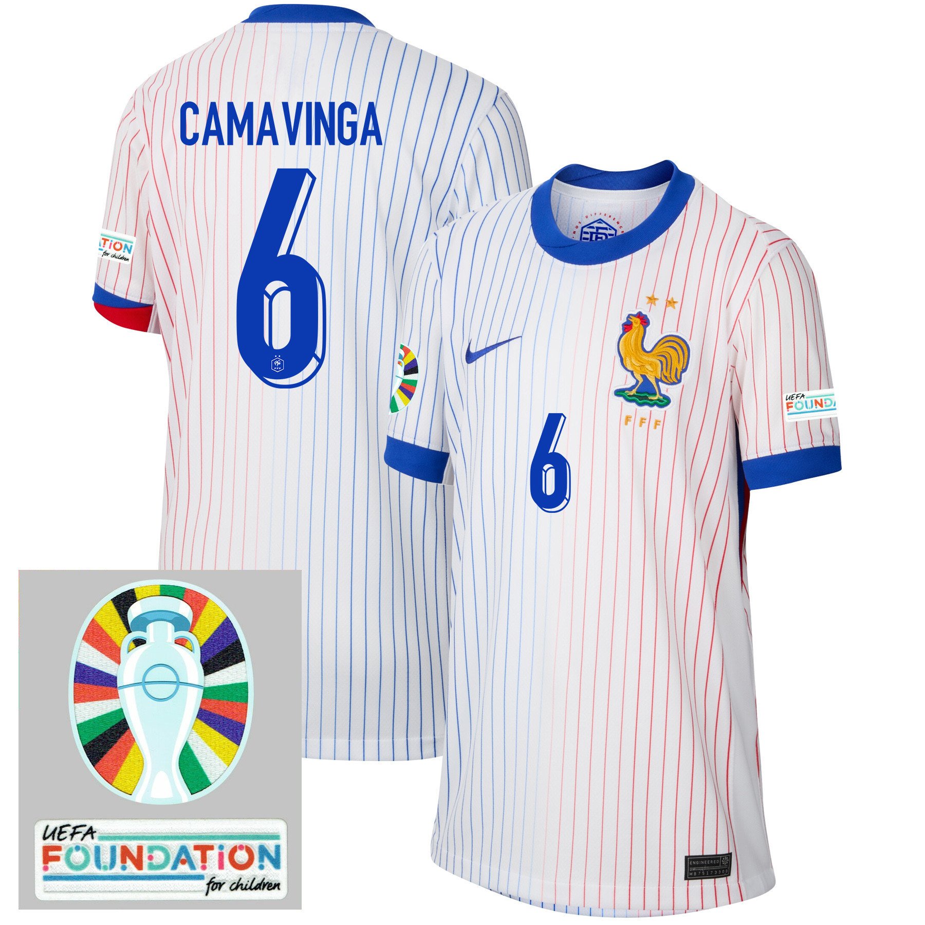 Eduardo Camavinga 6 France National Team 2024/25 YOUTH Away Jersey - Euro UEFA Patch - White