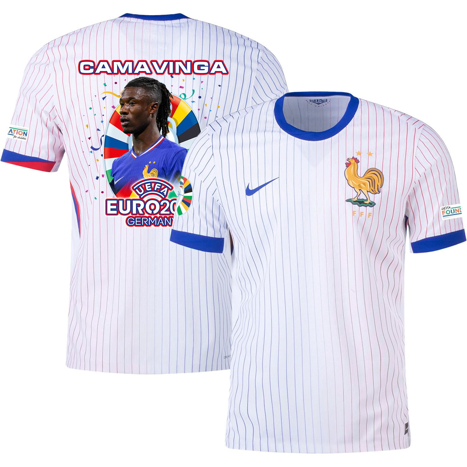 Eduardo Camavinga 6 Skillful Player France National Team 2024/25 Away Jersey - Euro UEFA Patch - Men, White