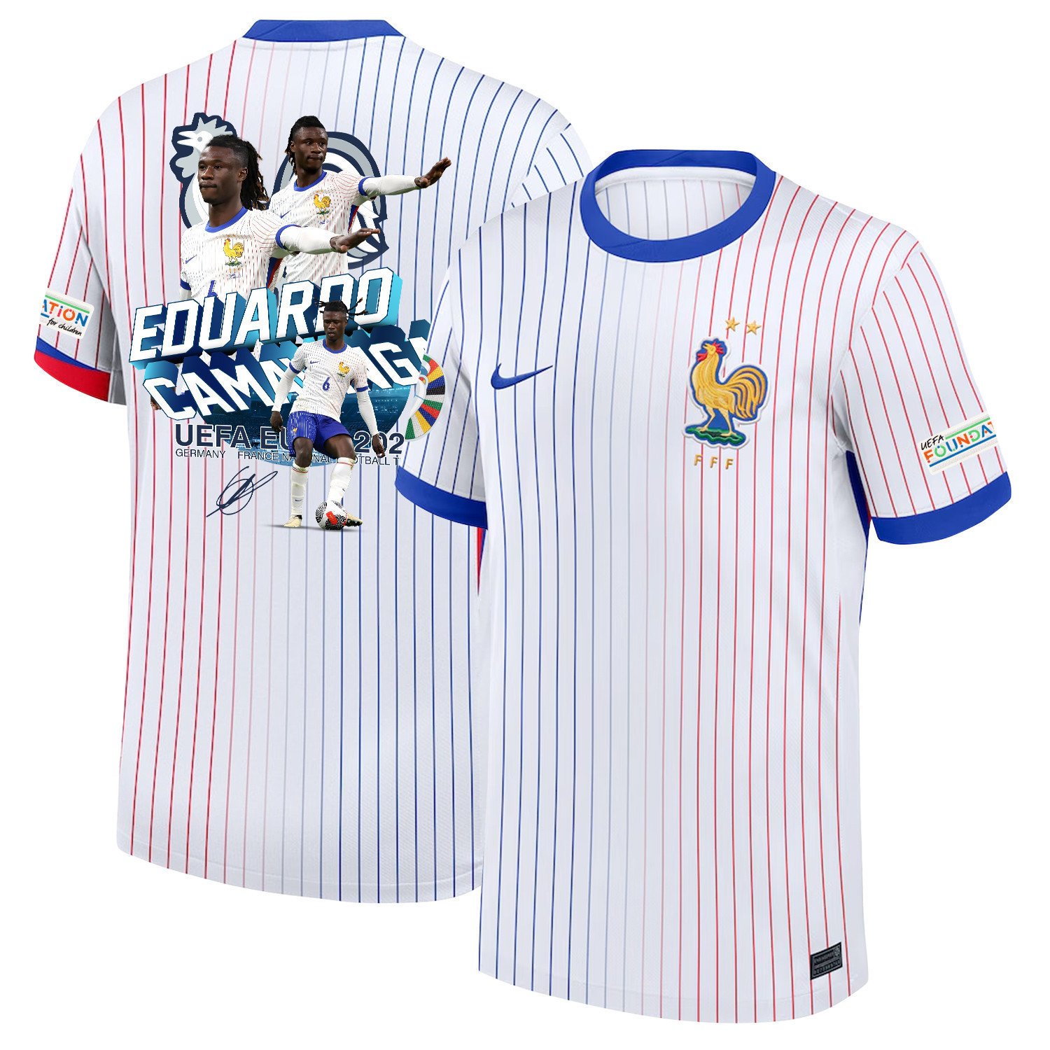 Eduardo Camavinga 6 Star Player Of France National Team 2024/25 Away Jersey - Euro UEFA Patch - Men, White