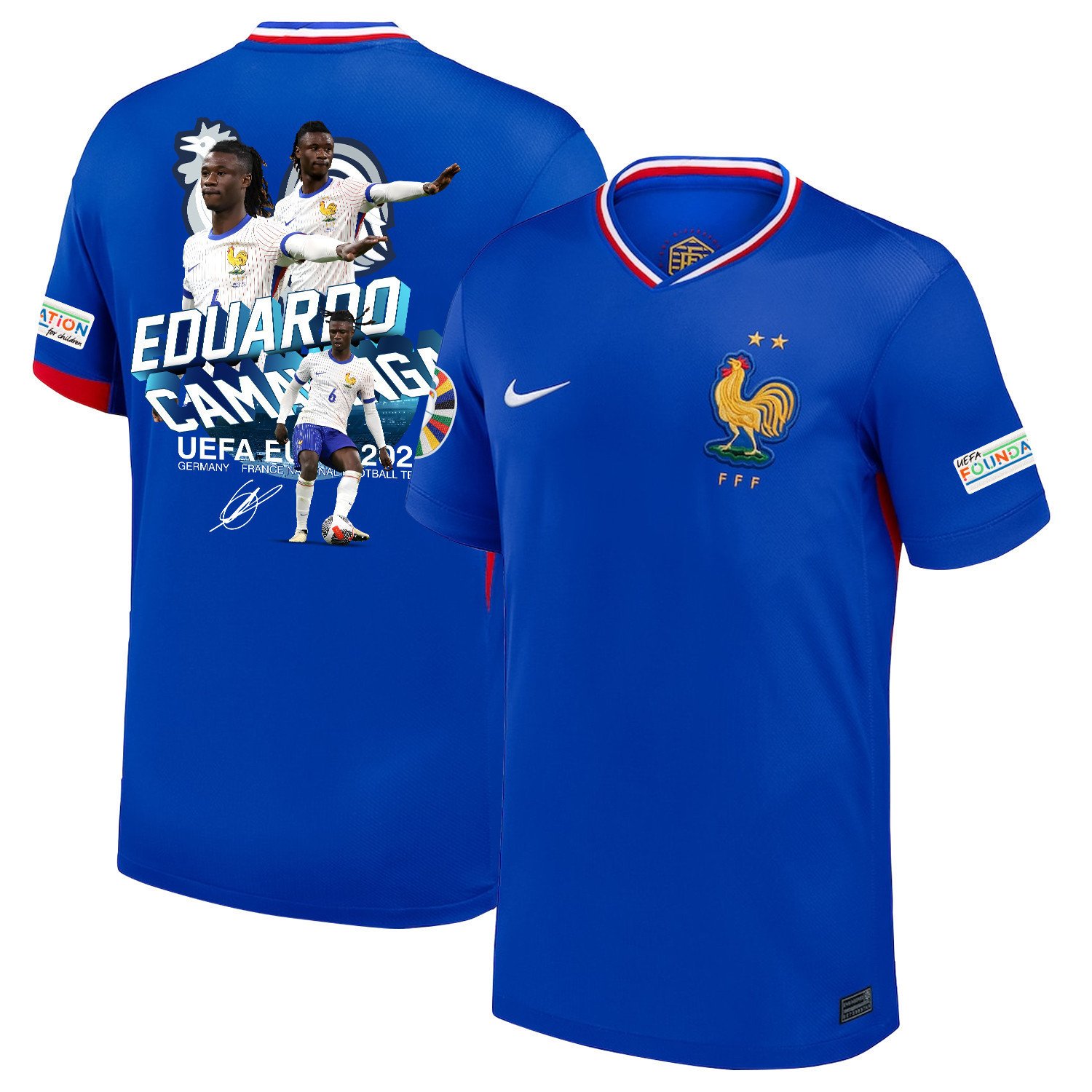 Eduardo Camavinga 6 Star Player Of France National Team 2024/25 Home Jersey - Euro UEFA Patch - Men, Blue