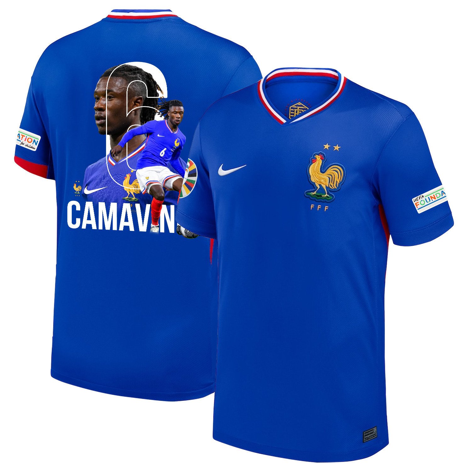 Eduardo Camavinga 6 The Key Player France National Team 2024/25 Home Jersey - Euro UEFA Patch - Men, Blue