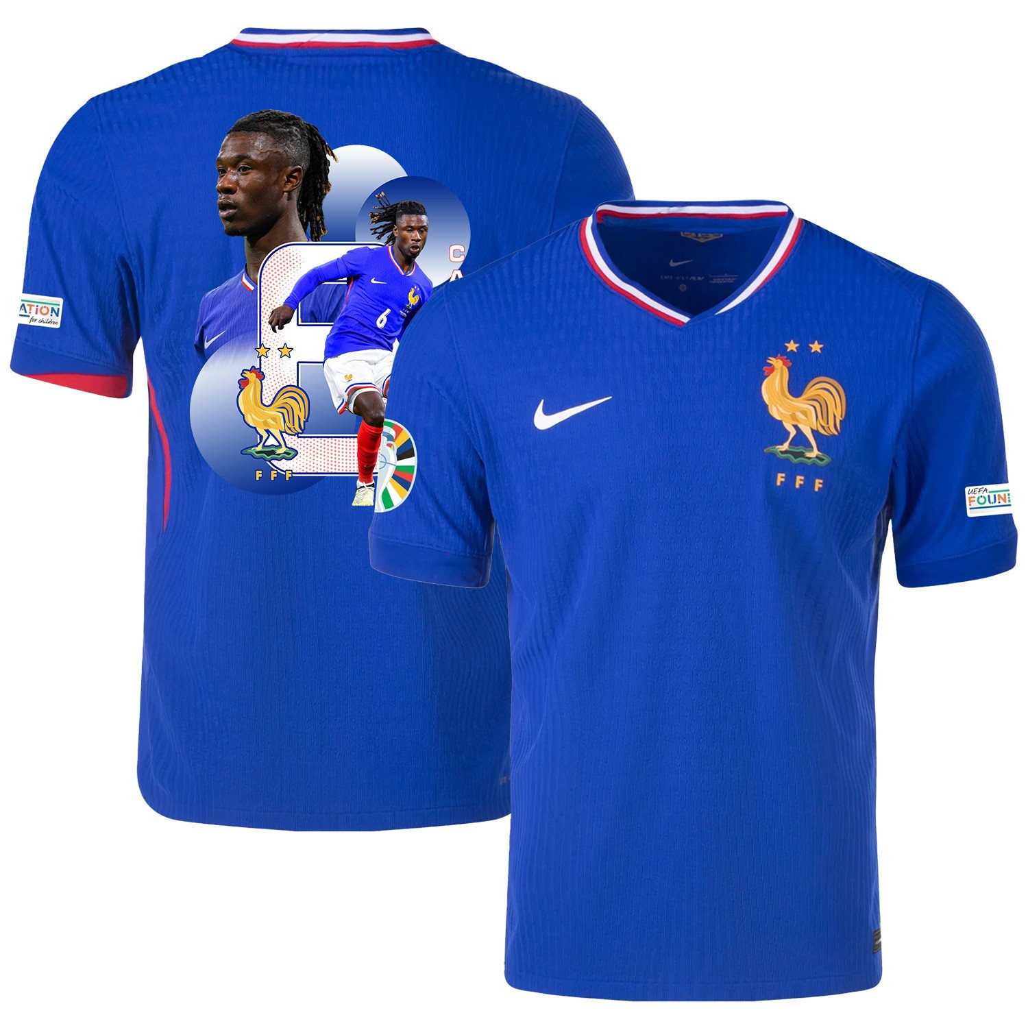 Eduardo Camavinga 6 The Talented Player France National Team 2024/25 Home Jersey - Euro UEFA Patch - Men, Blue