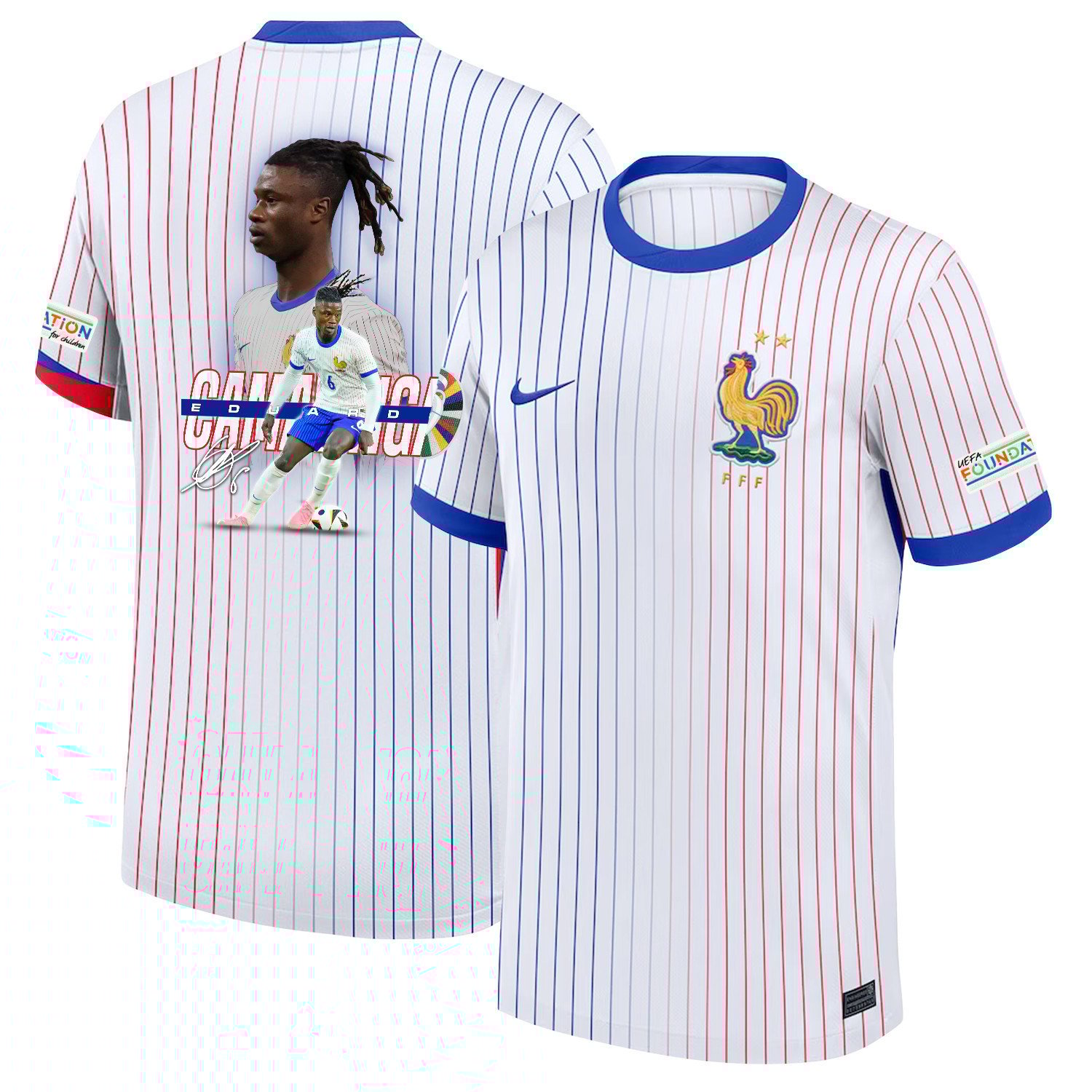 Eduardo Camavinga 6 Visionary Player France National Team 2024/25 Away Jersey - Euro UEFA Patch - Men, White