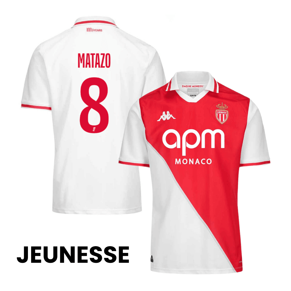 Eliot Matazo 8 AS Monaco 2024/25 Home YOUTH Jersey - White/Red