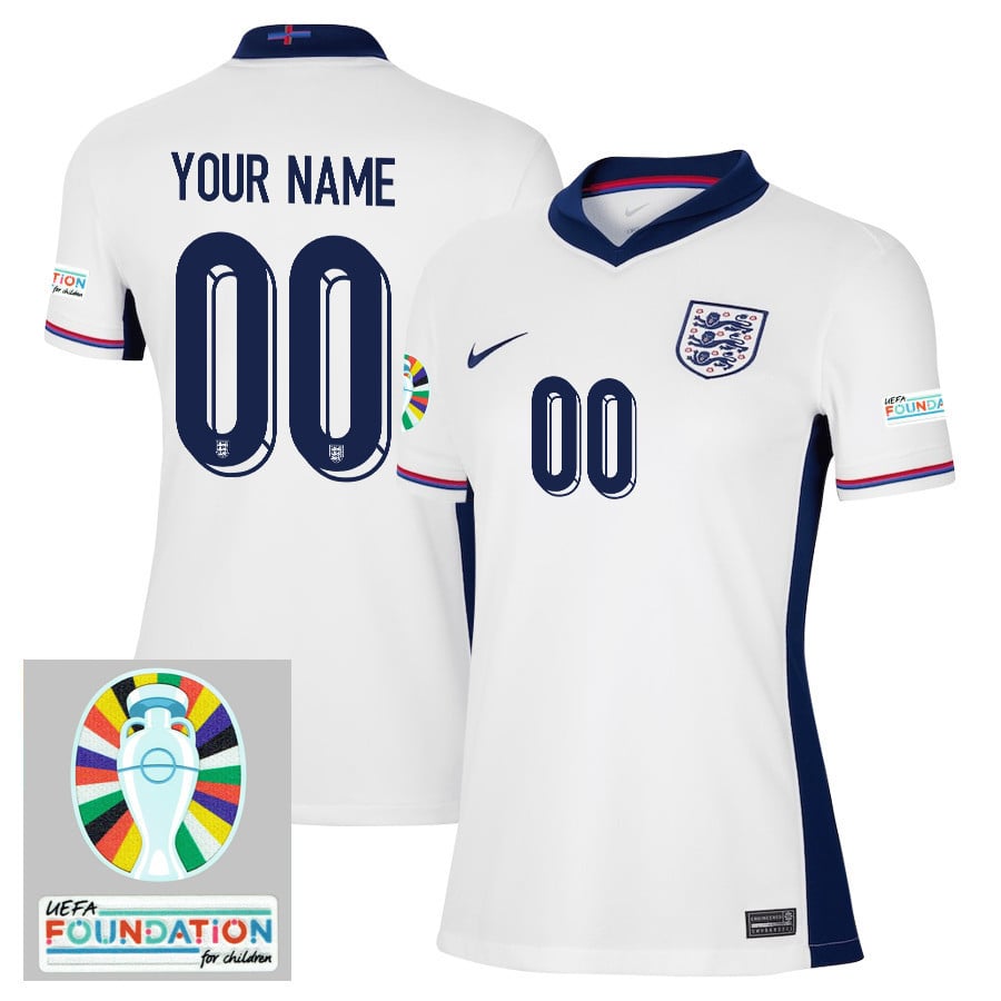 England National Team 2024/25 Women's Home Jersey Customized - Euro UEFA Patch - White