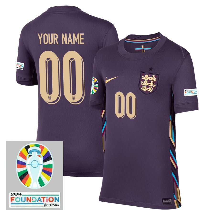 England National Team 2024/25 YOUTH Away Stadium Jersey Customized - Euro UEFA Patch