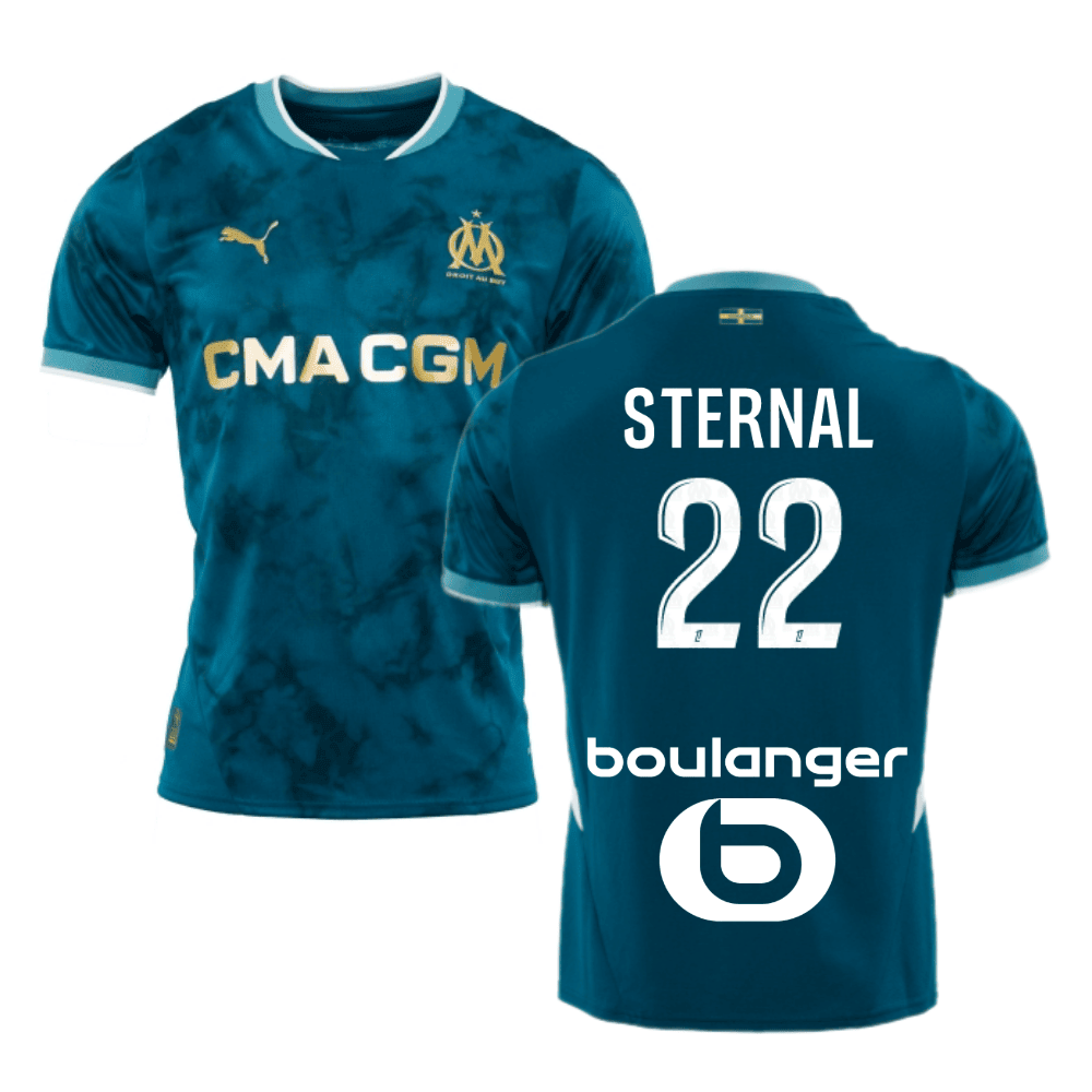 Enzo Sternal 22 Olympique de Marseille 2024/25 Away Men Jersey - Turquoise Blue