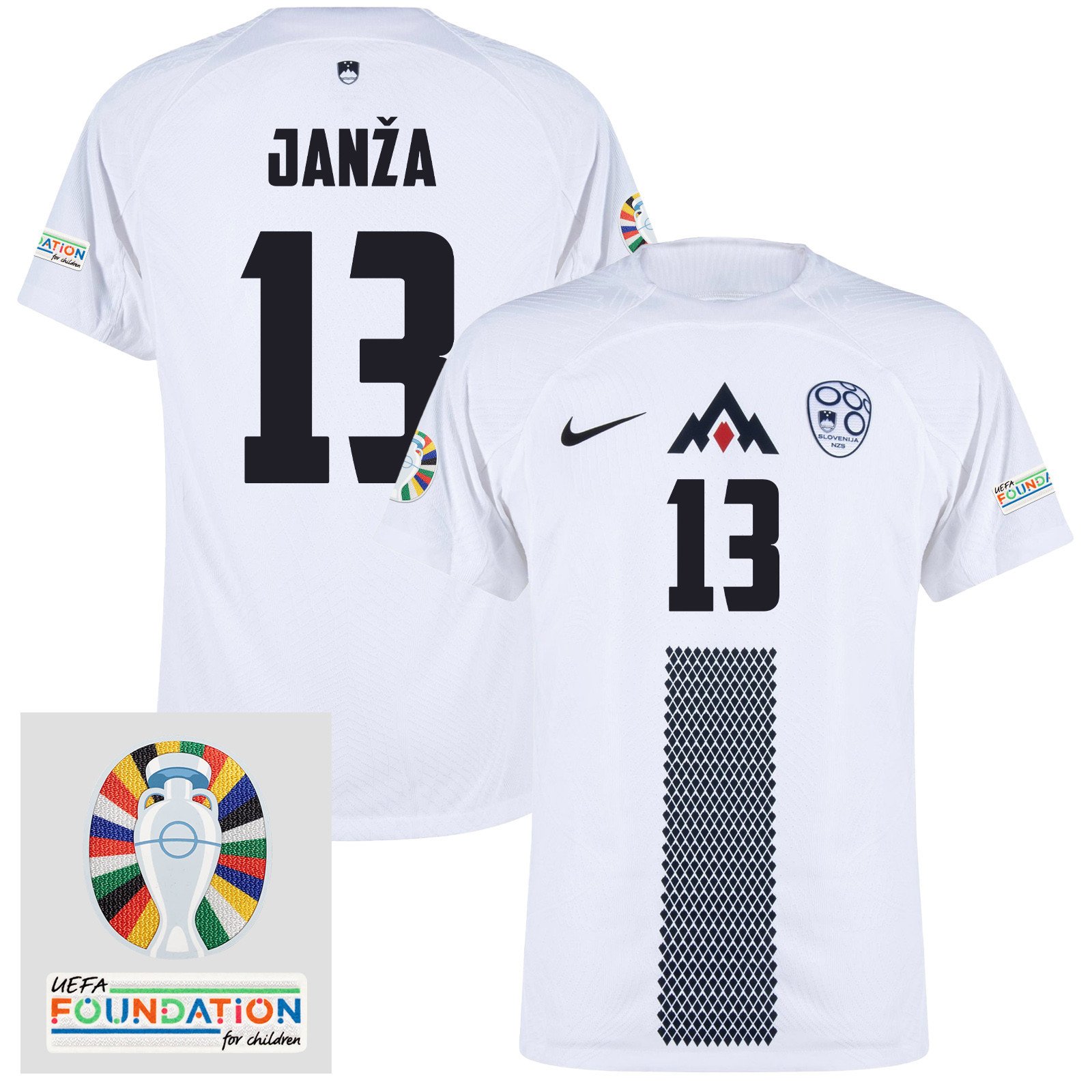 Erik Janža 13 Slovenia National Team 2024 Euro & Foundation Patch Home Men Jersey - White
