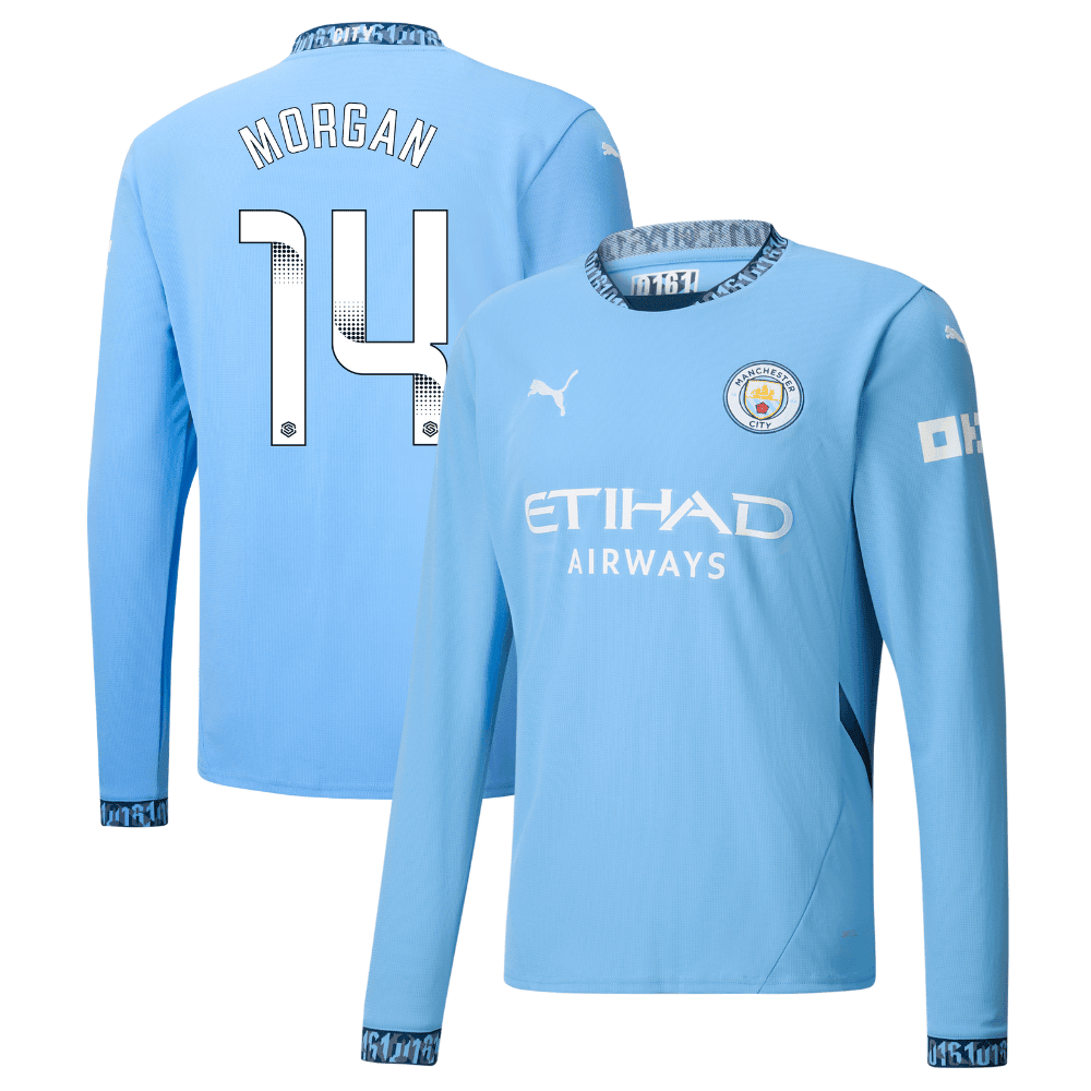 Esme Morgan 14 Manchester City 2024/25 Women's Team Home Long Sleeve Men Jersey - Light Blue
