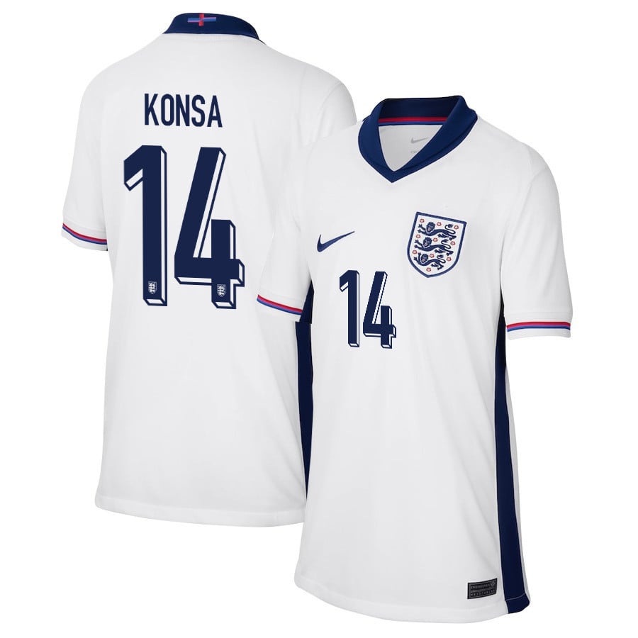 Ezri Konsa 14 England 2024/25 Home Stadium Football YOUTH Jersey - White