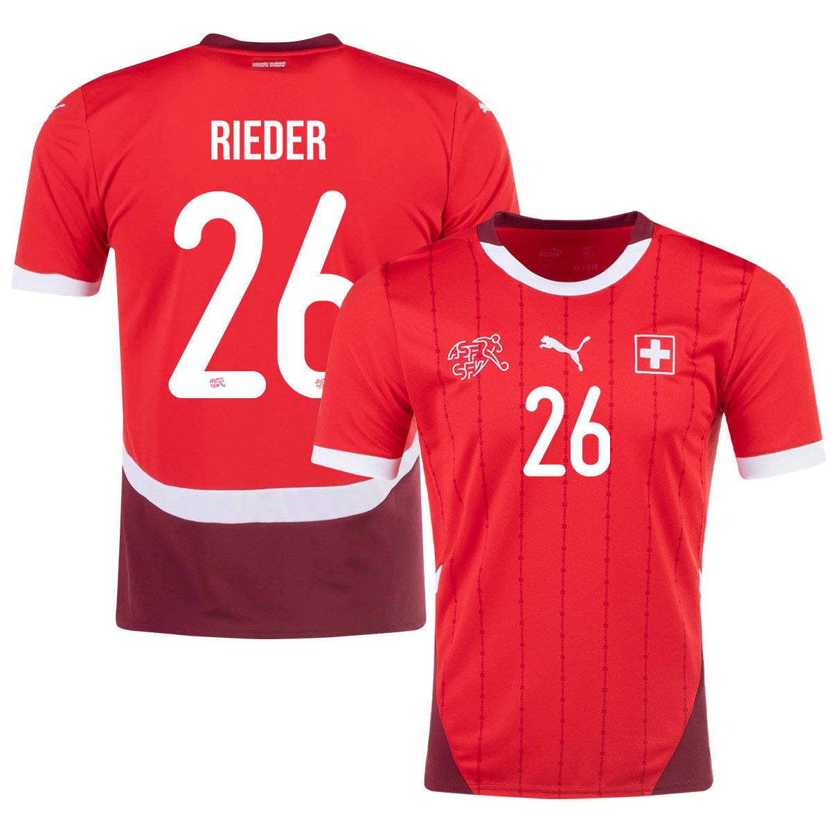 Fabian Rieder 26 Switzerland National Team 2024/25 Home Men Jersey - Red