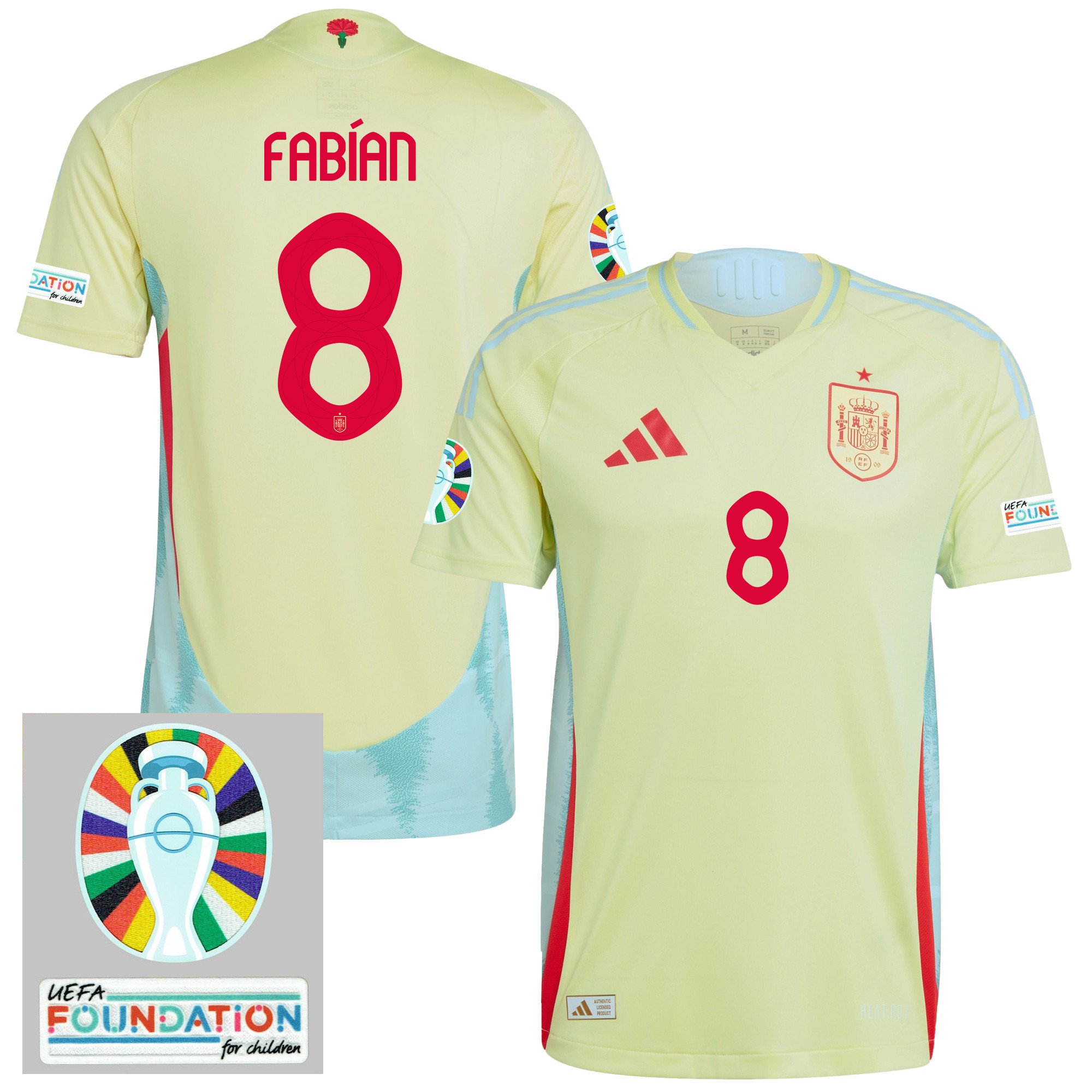 Fabián Ruiz 8 Spain National Team 2024 Euro Patch Away Men Jersey - Yellow