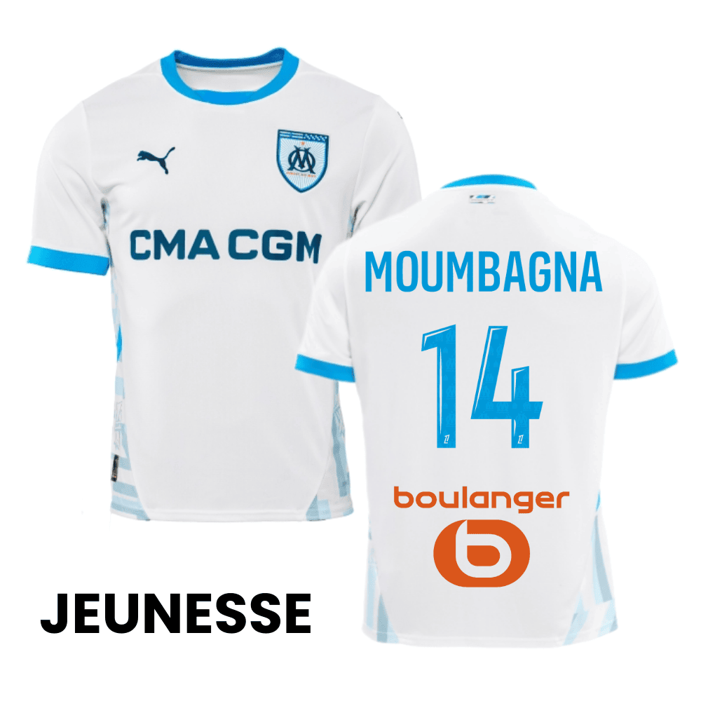 Faris Moumbagna 14 Olympique de Marseille 2024/25 Home YOUTH Jersey - White