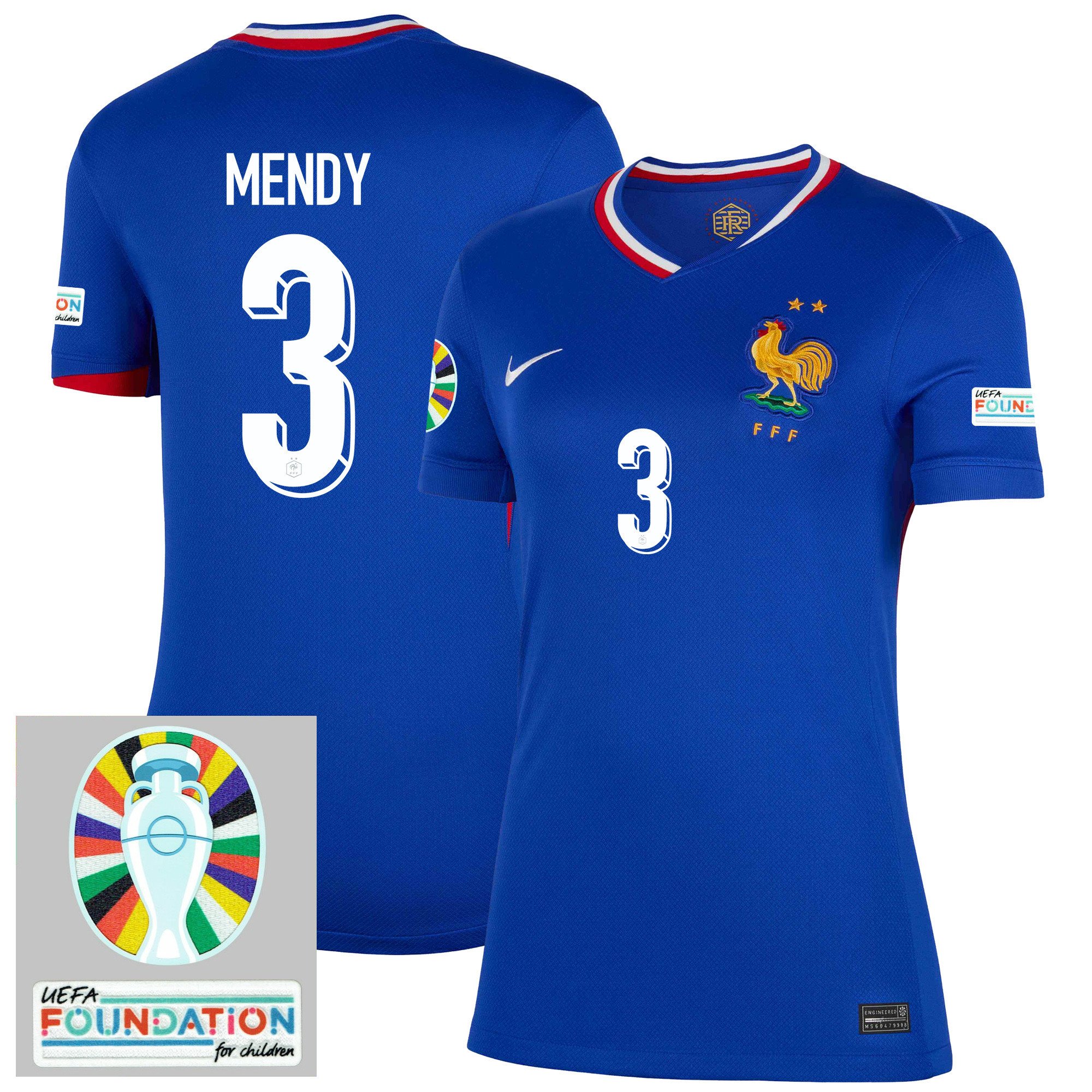 Ferland Mendy 3 France National Team 2024/25 Women's Home Jersey - Euro UEFA Patch - Blue