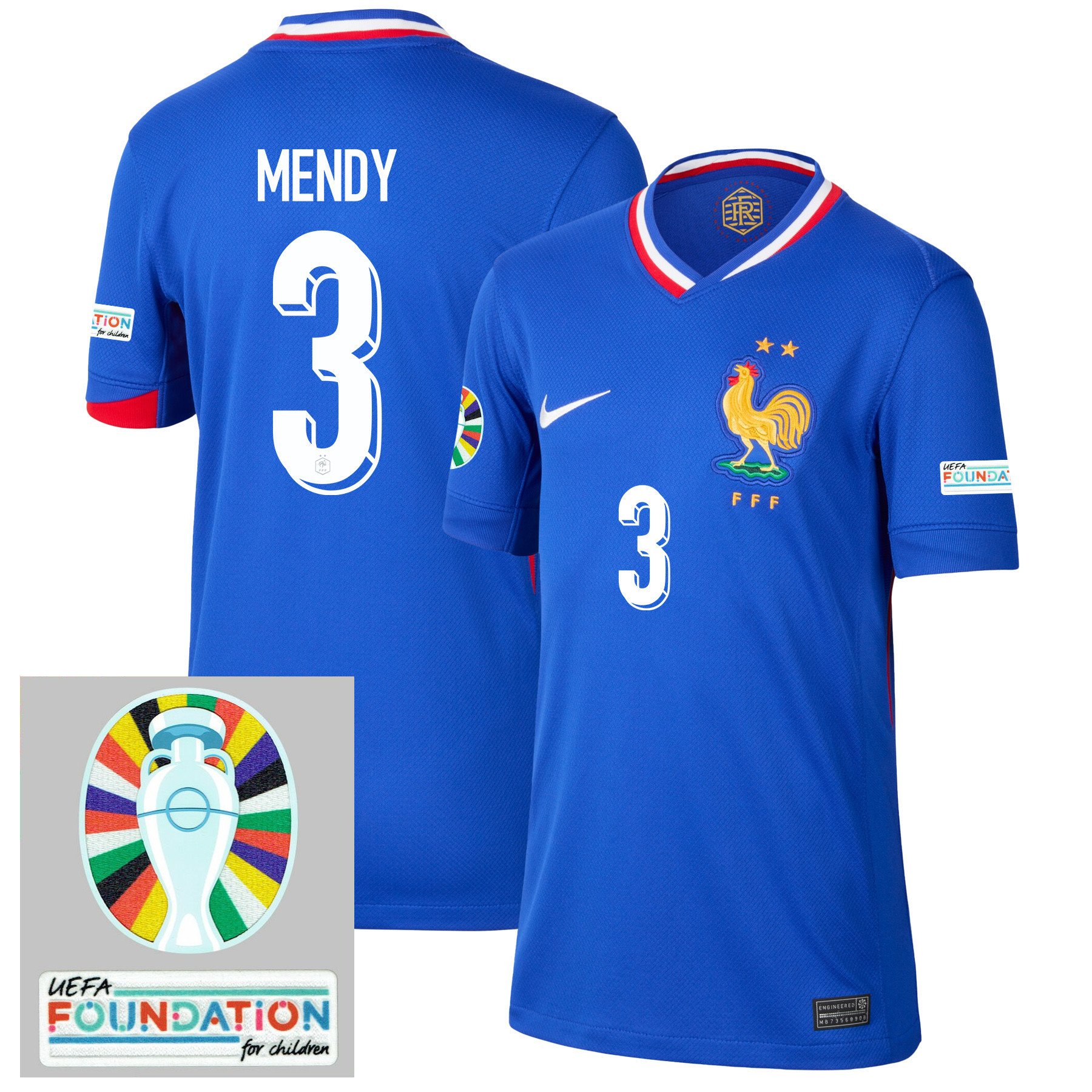 Ferland Mendy 3 France National Team 2024/25 YOUTH Home Jersey - Euro UEFA Patch - Blue
