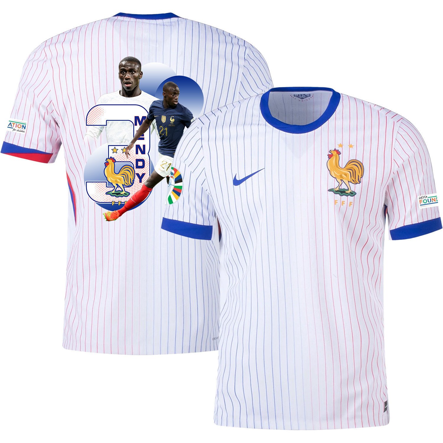 Ferland Mendy 3 The Talented Player France National Team 2024/25 Away Jersey - Euro UEFA Patch - Men, White