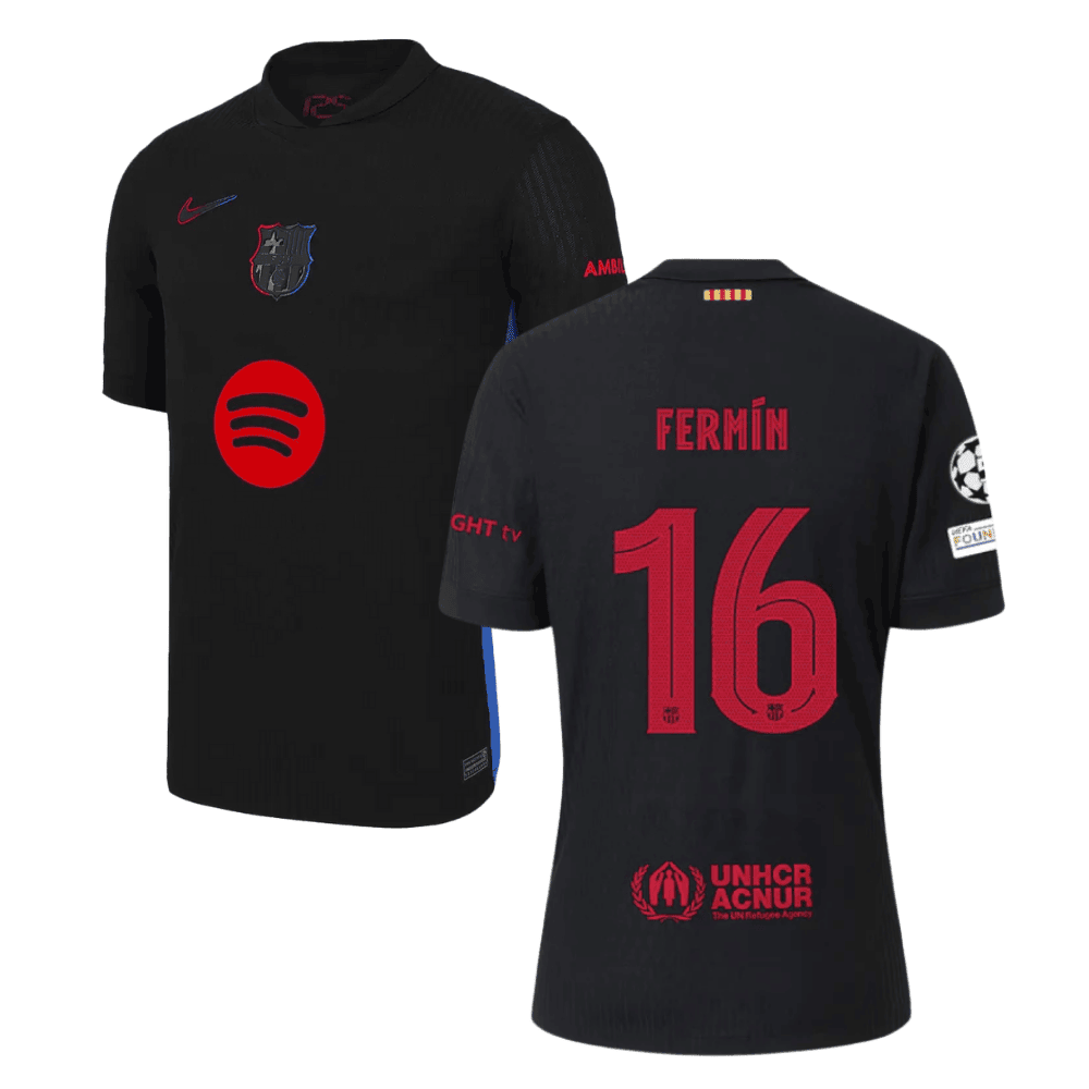 Fermín López 16 Barcelona UCL Patch 2024/25 Away Men Jersey - Black