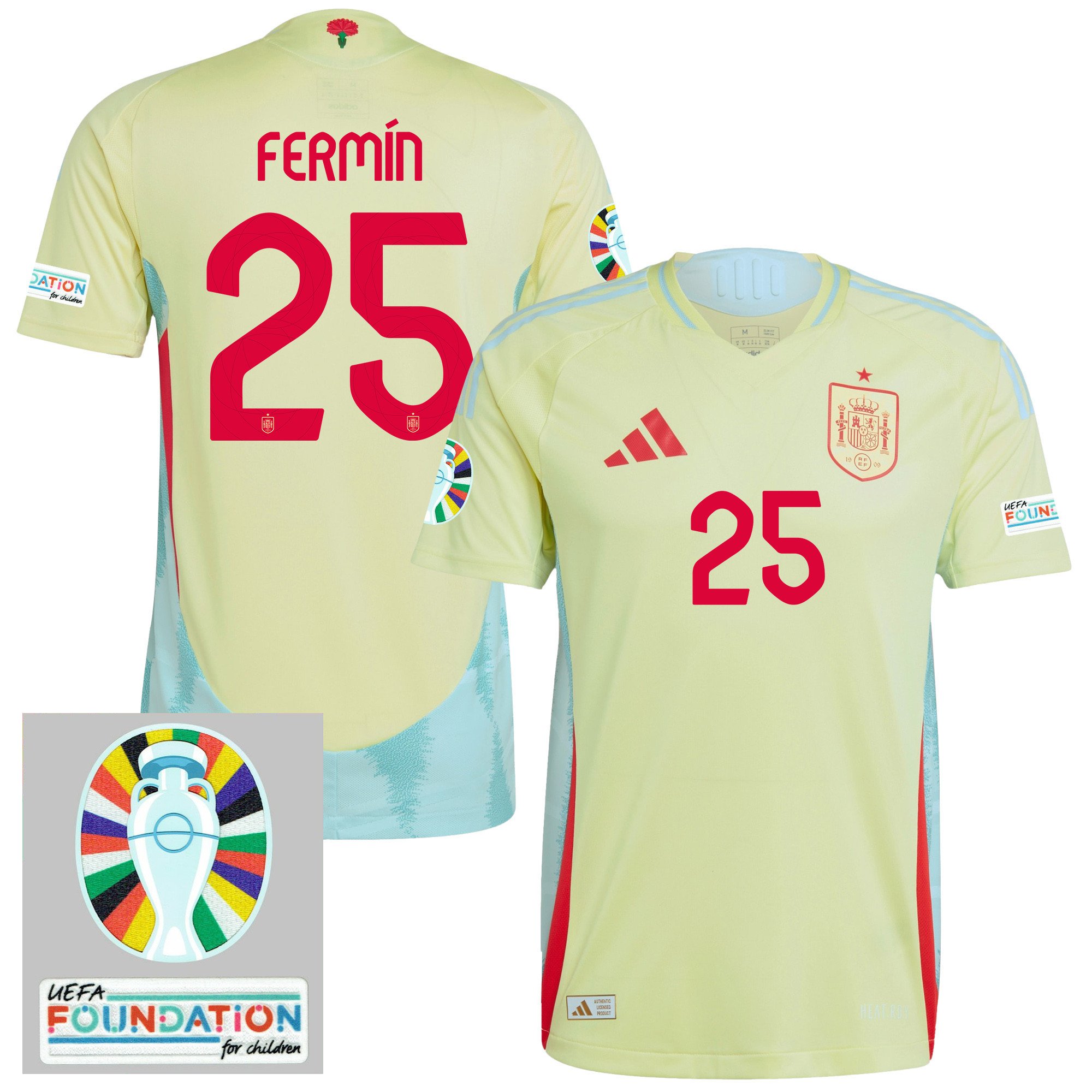 Fermín López 25 Spain National Team 2024 Euro Patch Away Men Jersey - Yellow