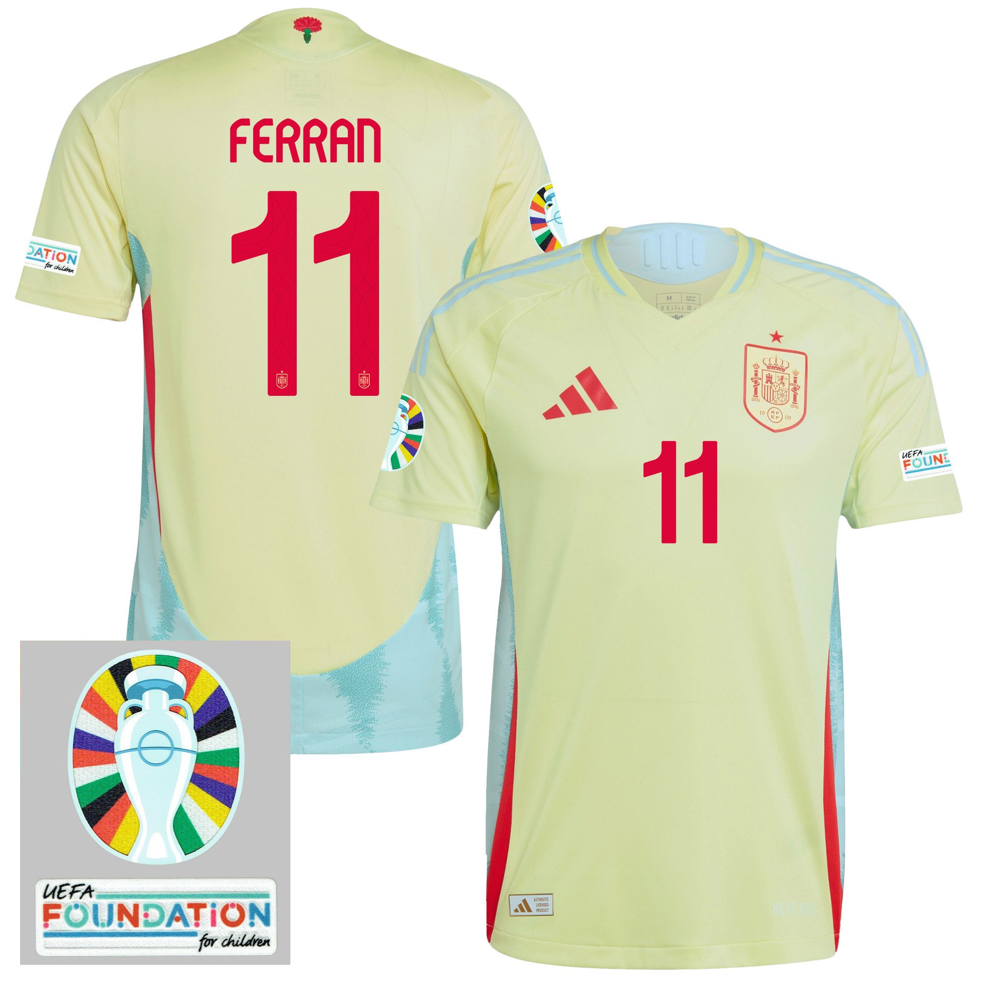 Ferran Torres 11 Spain National Team 2024 Euro Patch Away Men Jersey - Yellow