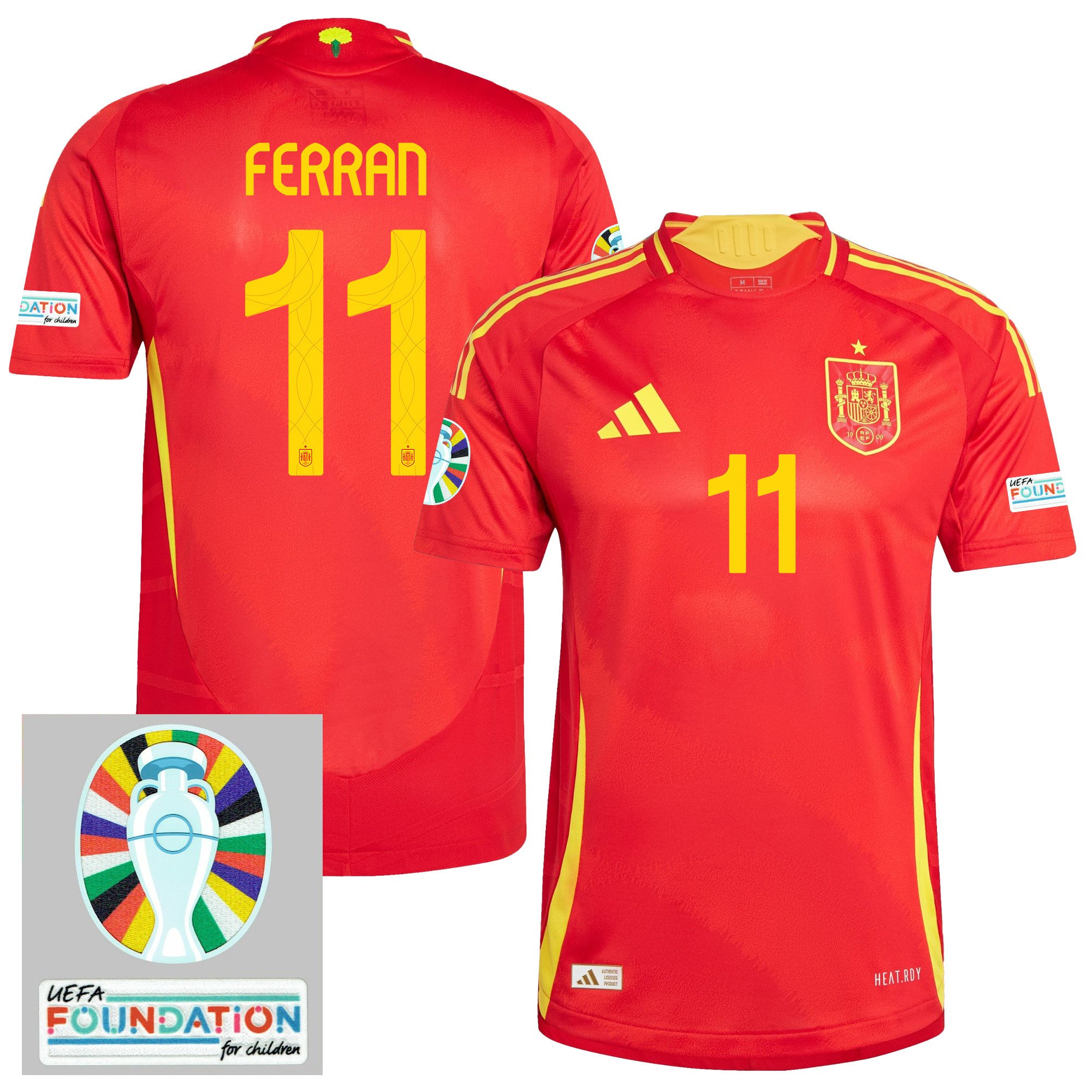 Ferran Torres 11 Spain National Team 2024 Euro Patch Home Men Jersey - Red