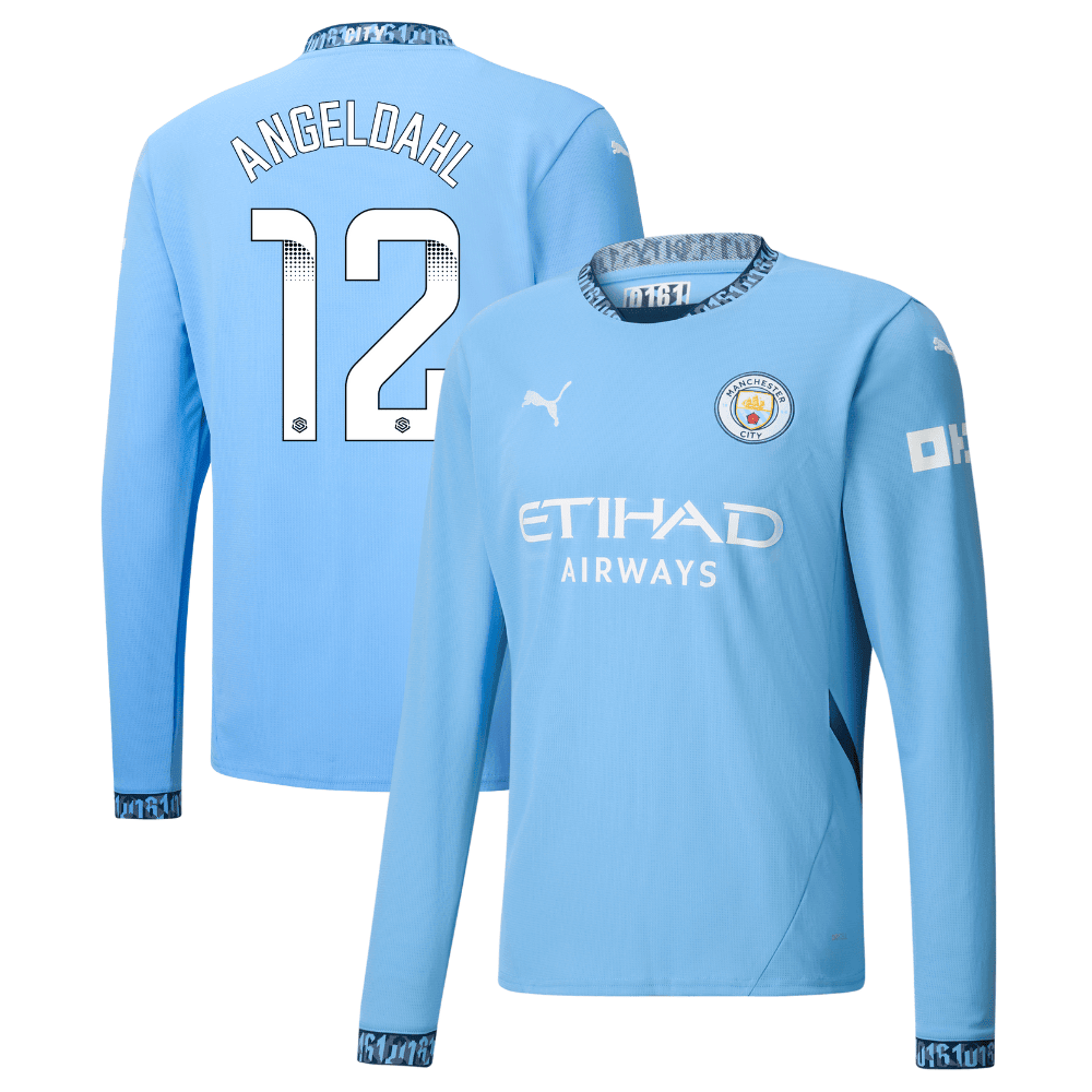 Filippa Angeldal 12 Manchester City 2024/25 Women's Team Home Long Sleeve Men Jersey - Light Blue